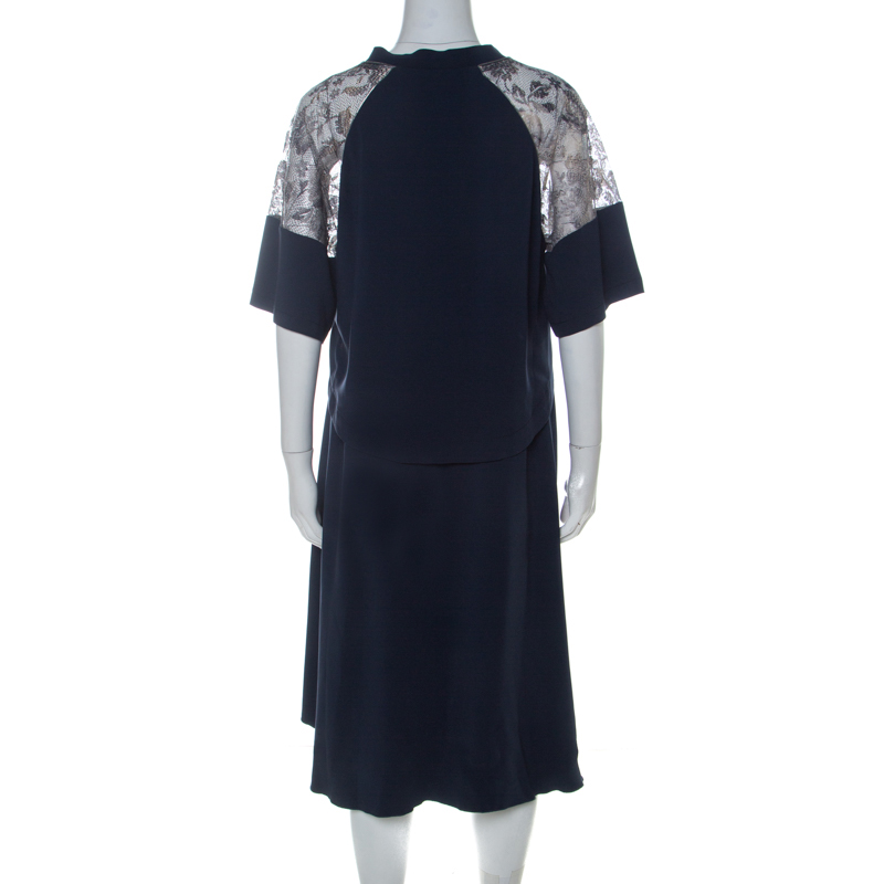Philosophy Navy Blue Lace Detail Layered Shift Dress M