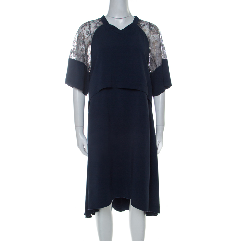 Philosophy di alberta ferretti philosophy navy blue lace detail layered shift dress m