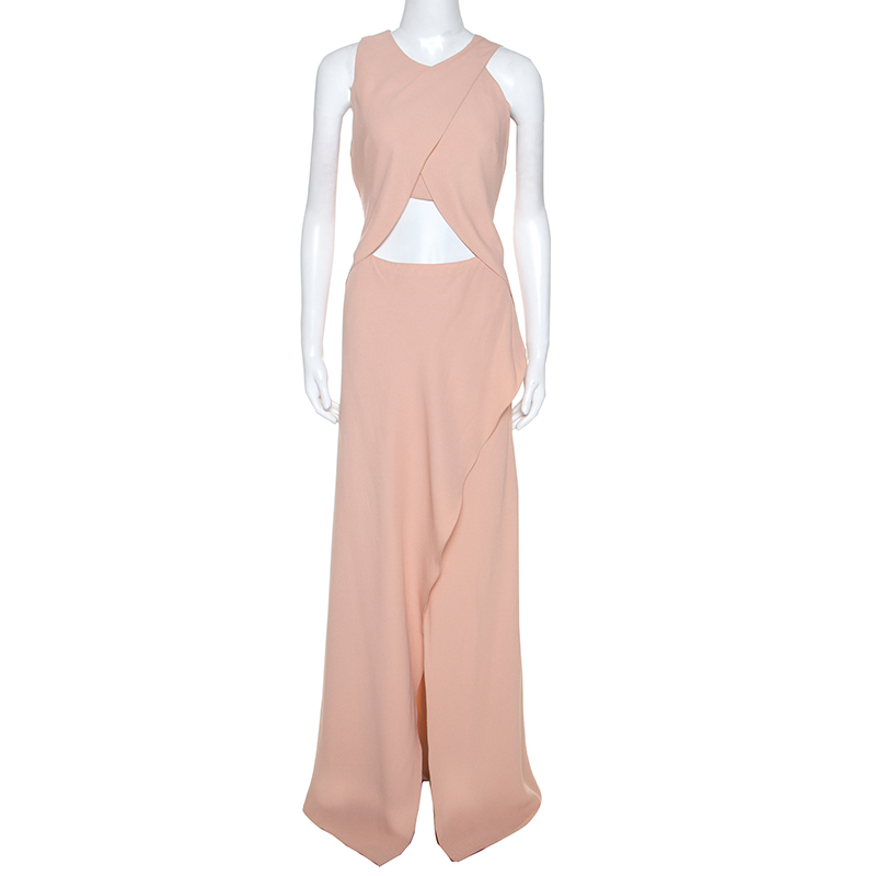 Image of Philosophy di Alberta Ferretti Salmon Pink Crepe Overlap Detail Maxi Dress M