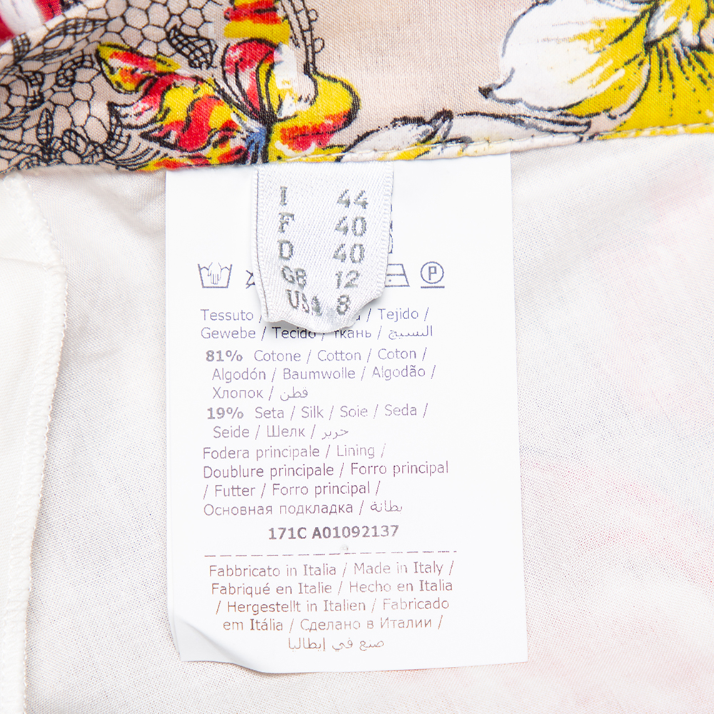 Philosophy Beige Floral Printed Cotton & Silk Ruffled Asymmetric Hem Midi Skirt M