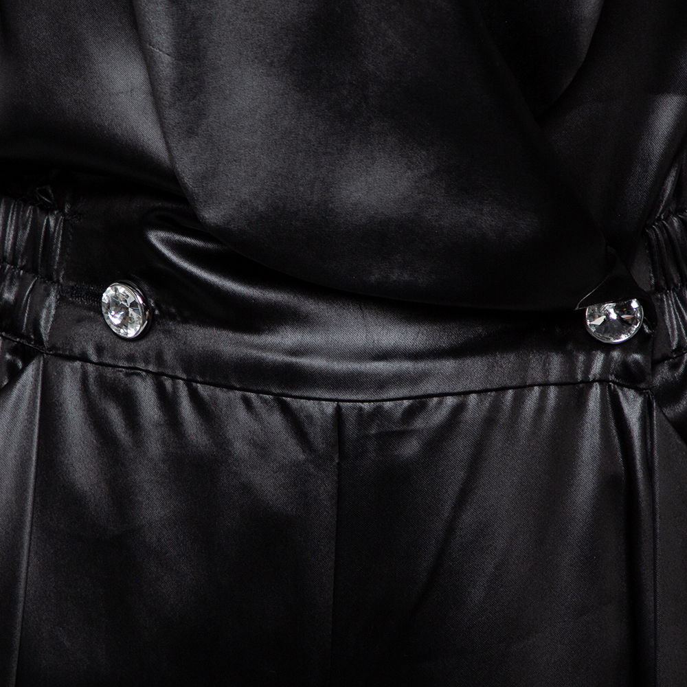 Philosophy Di Lorenzo Serafini Black Sateen V-Neck Buttoned Jumpsuit M