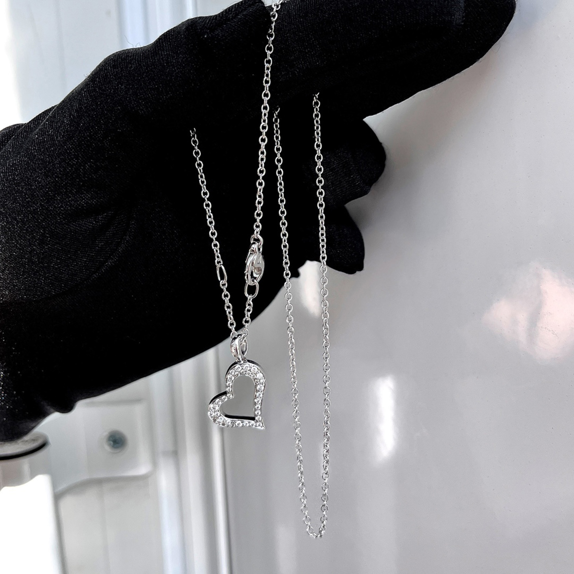 Piaget 18K White Gold Heart Necklace Full Diamonds