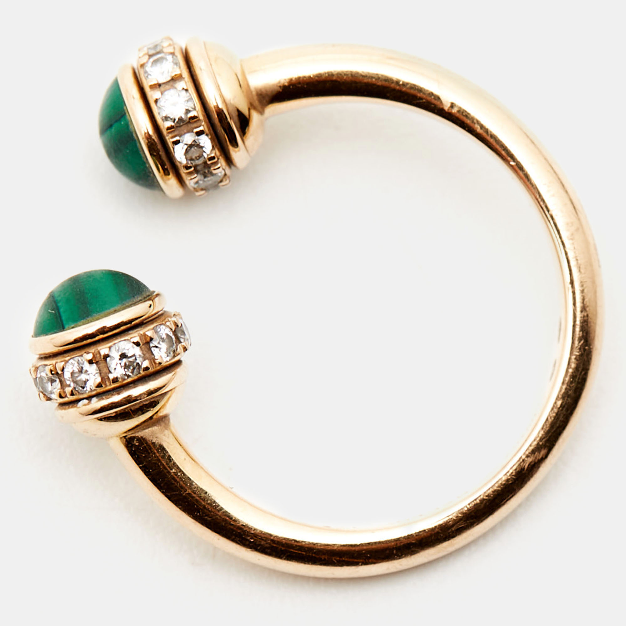 Piaget Possession Malachite Diamonds 18k Rose Gold Ring Size 48