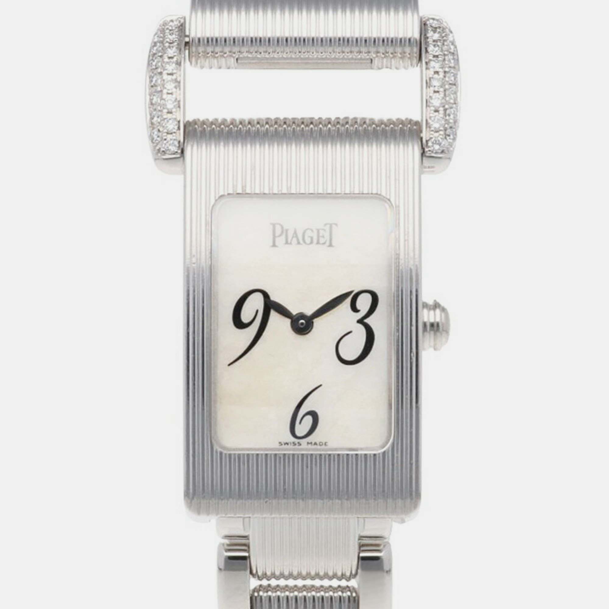 Piaget White Shell 18k White Gold Miss Protocole Quartz Women's Wristwatch 17 Mm