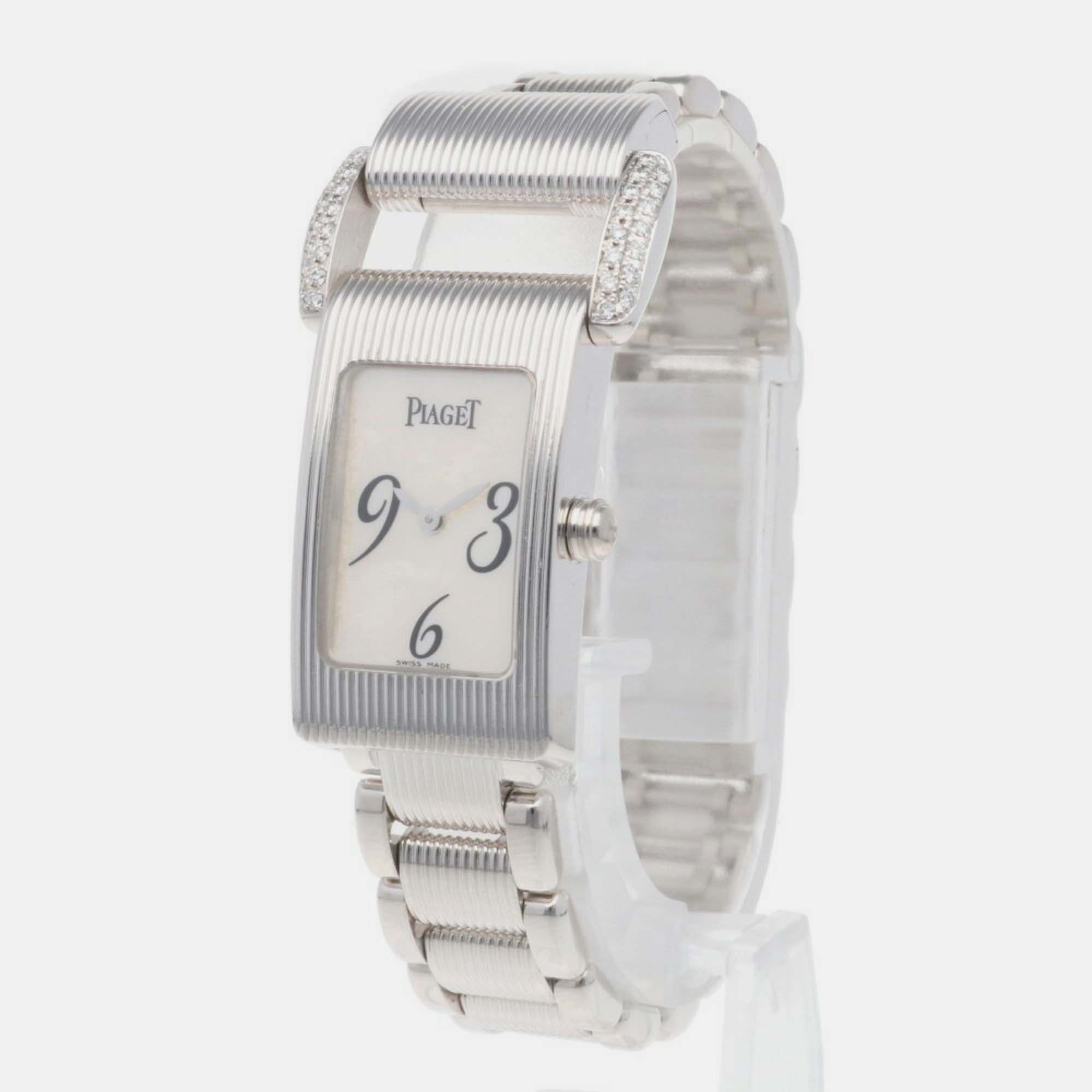 Piaget White Shell 18k White Gold Miss Protocole Quartz Women's Wristwatch 17 Mm