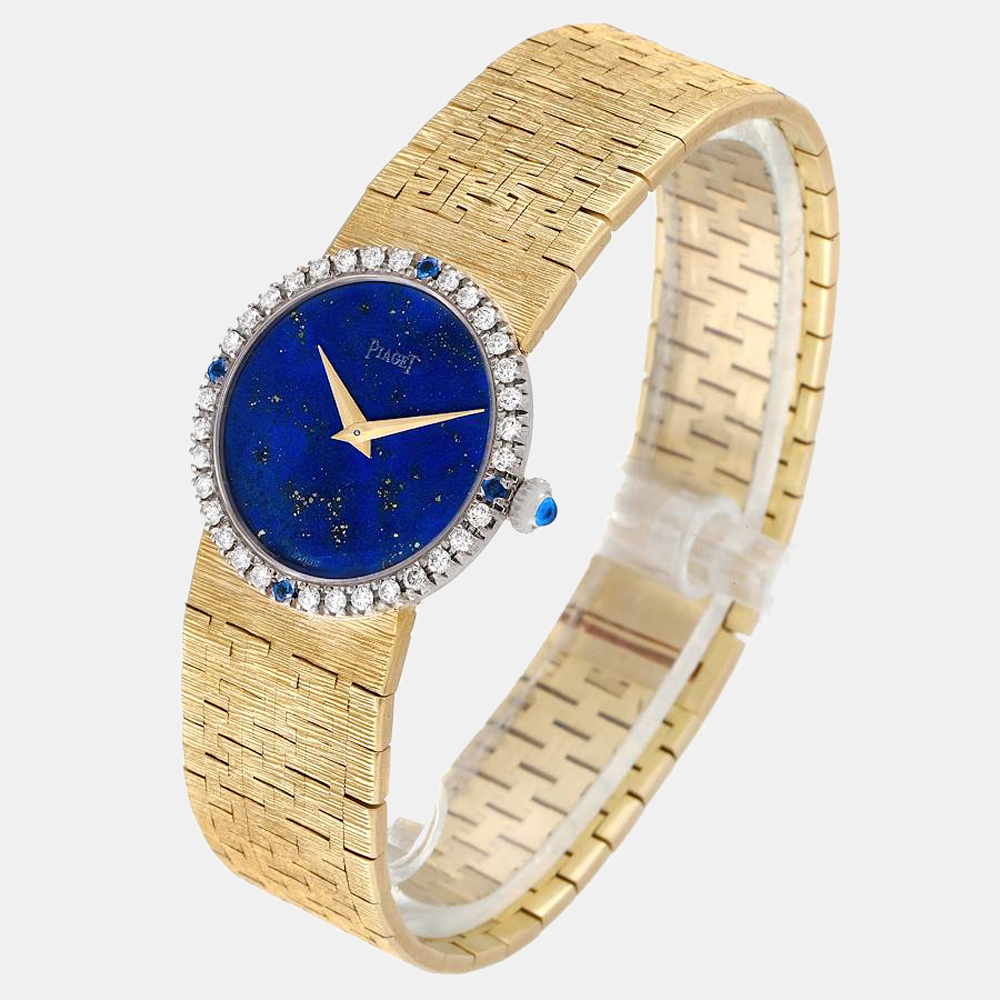 Piaget Lapiz Diamonds Sapphire 18K Yellow Gold Vintage Cocktail 9706 Women's Wristwatch 24 Mm