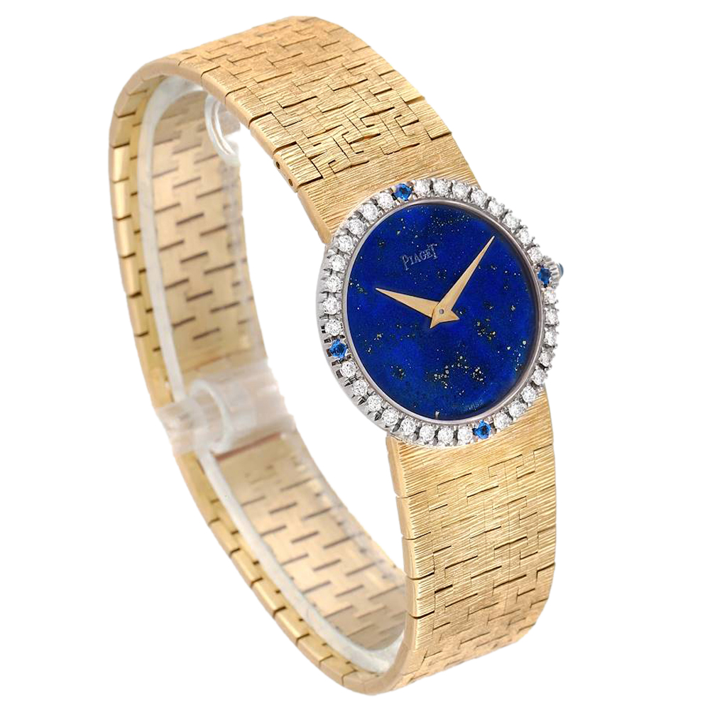 Piaget Lapiz Diamonds Sapphire 18K Yellow Gold Vintage Cocktail 9706 Women's Wristwatch 24 Mm