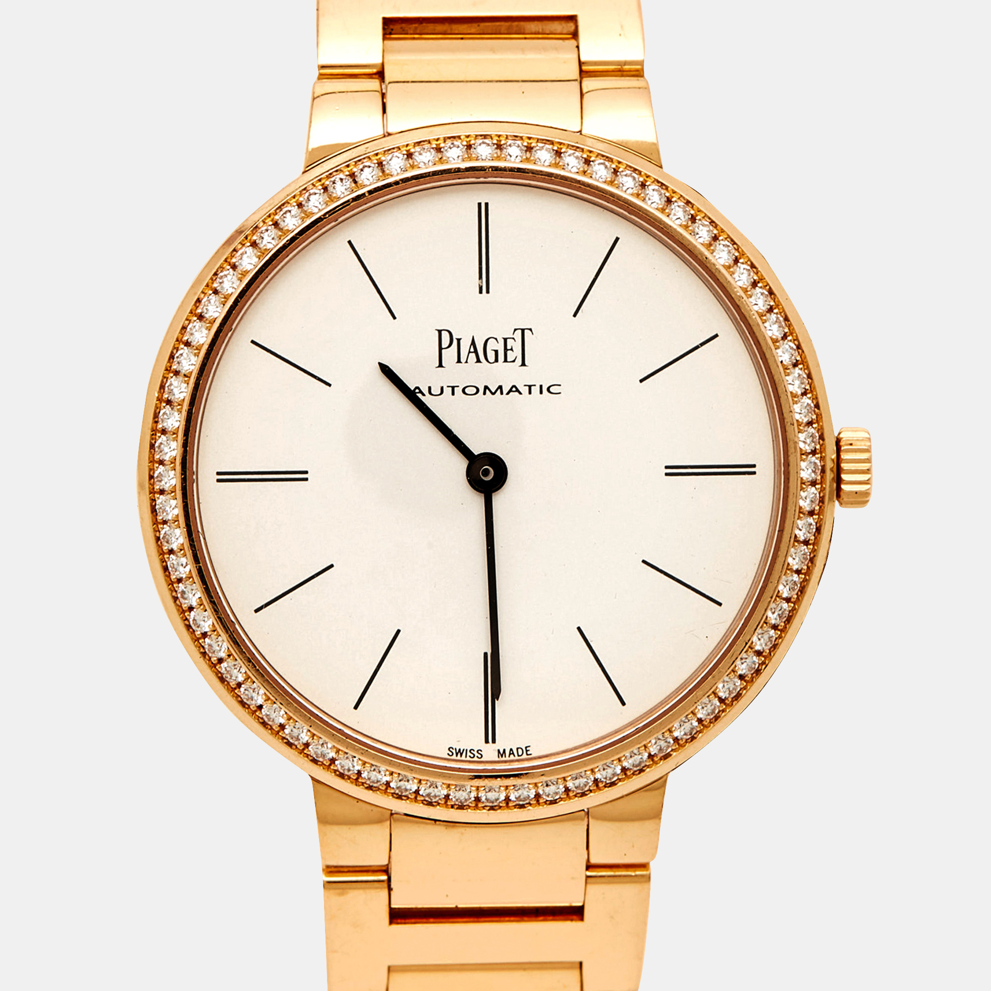 Piaget Silver 18K Rose Gold Diamond Altiplano G0A40108 Women's Wristwatch 34 Mm