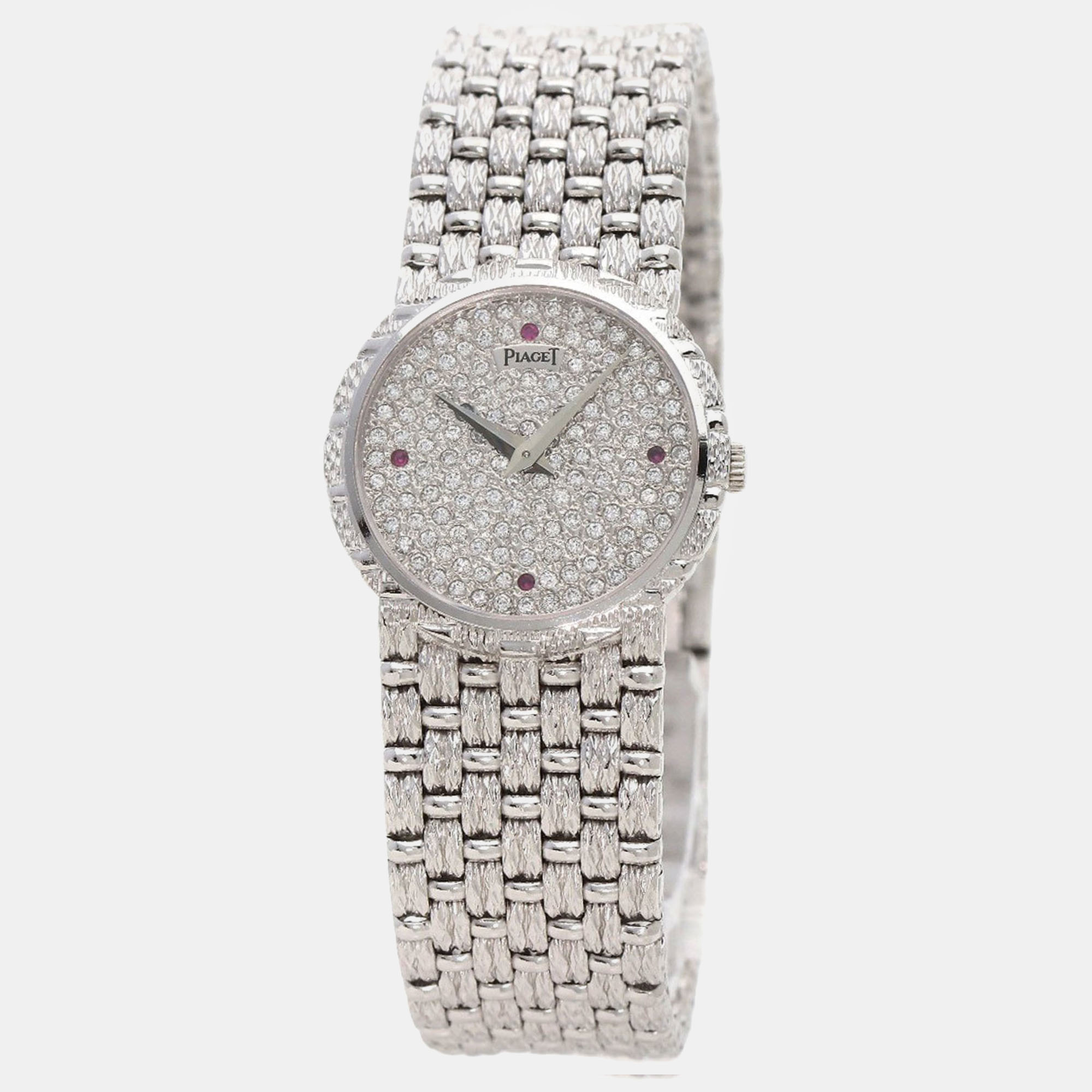 Piaget 18k white gold diamond traditional 924d23 quartz women's wristwatch 24 mm