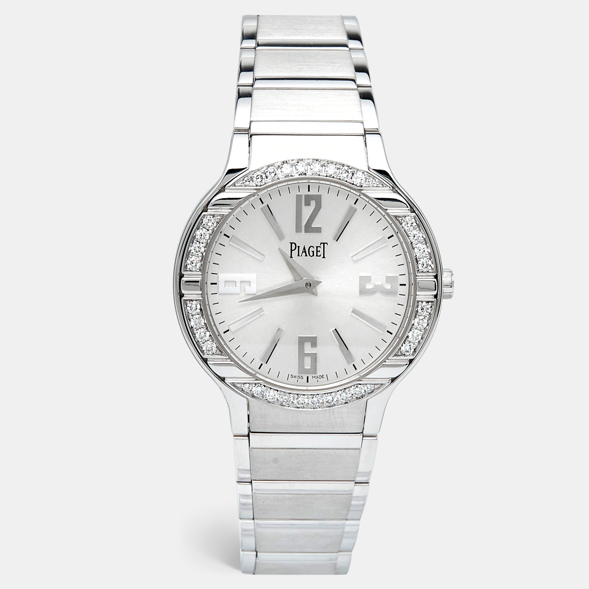 Piaget silver 18k white gold diamond polo g0a36231 women's wristwatch 32 mm