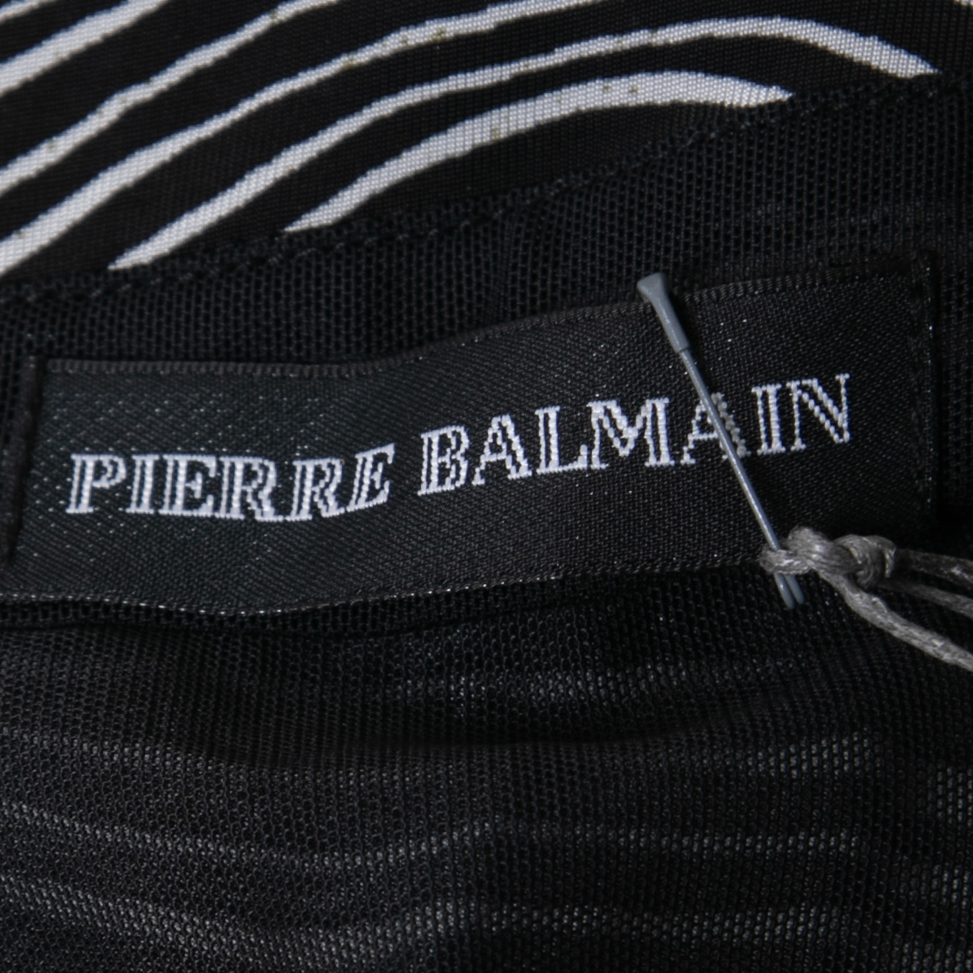 Pierre Balmain Black And White Stretch Zebra Print Draped Jersey Mini Dress L