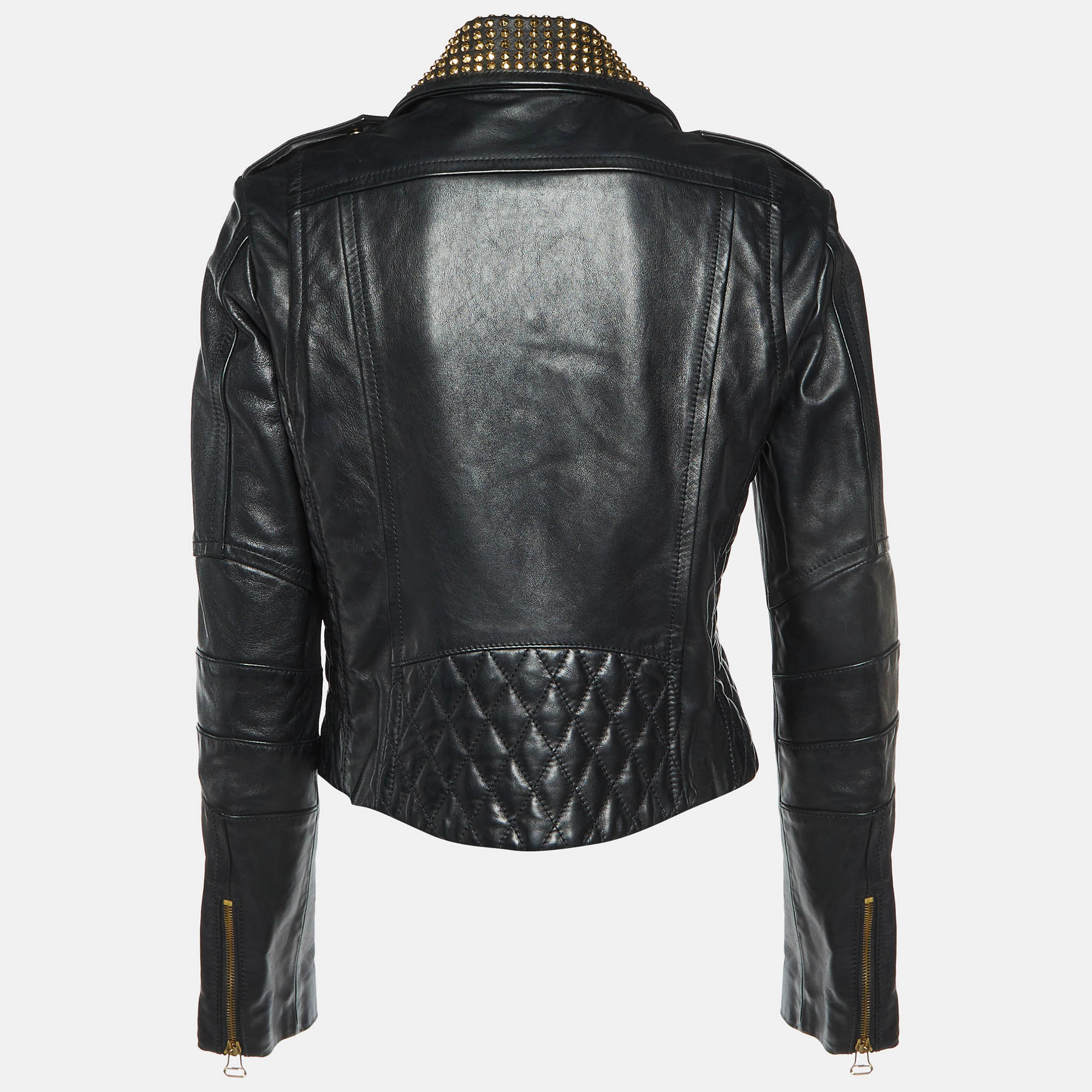 Pierre Balmain Black Leather Studded Biker Jacket M