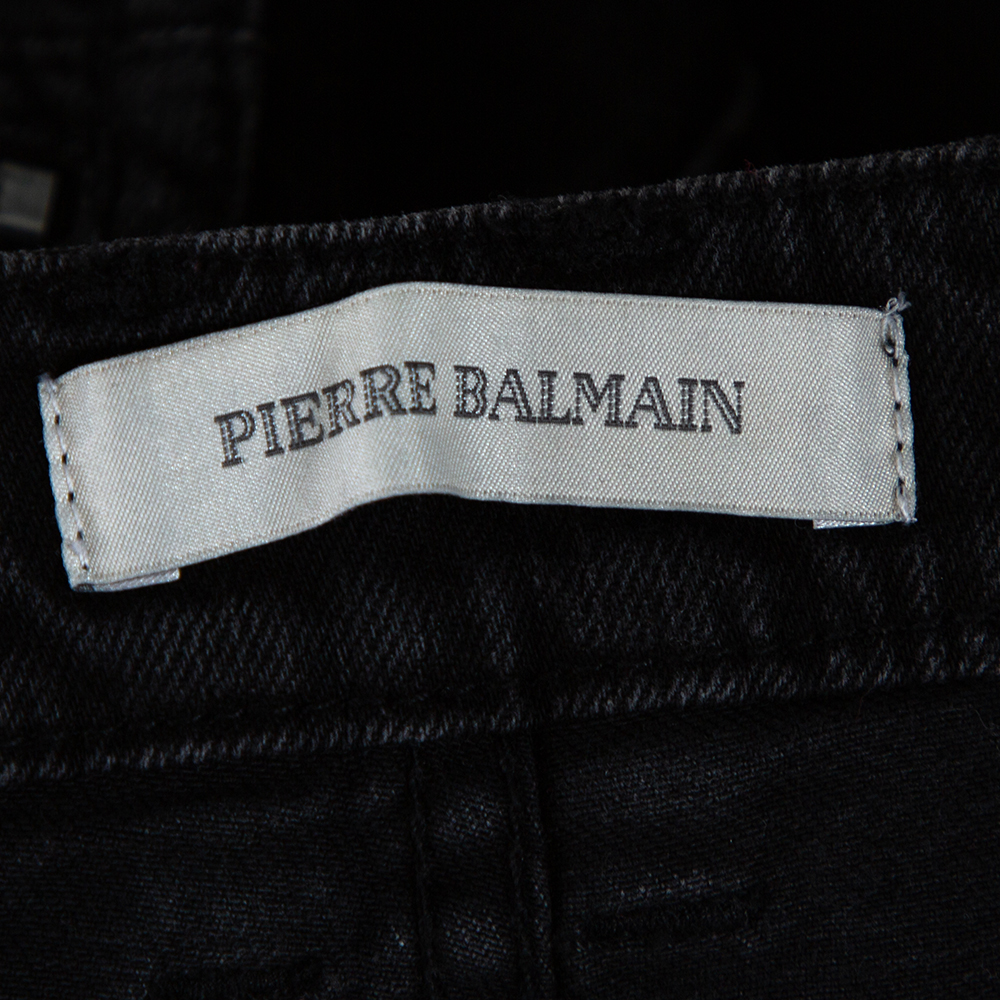 Pierre Balmain Dark Grey Washed Denim Mini Skirt M