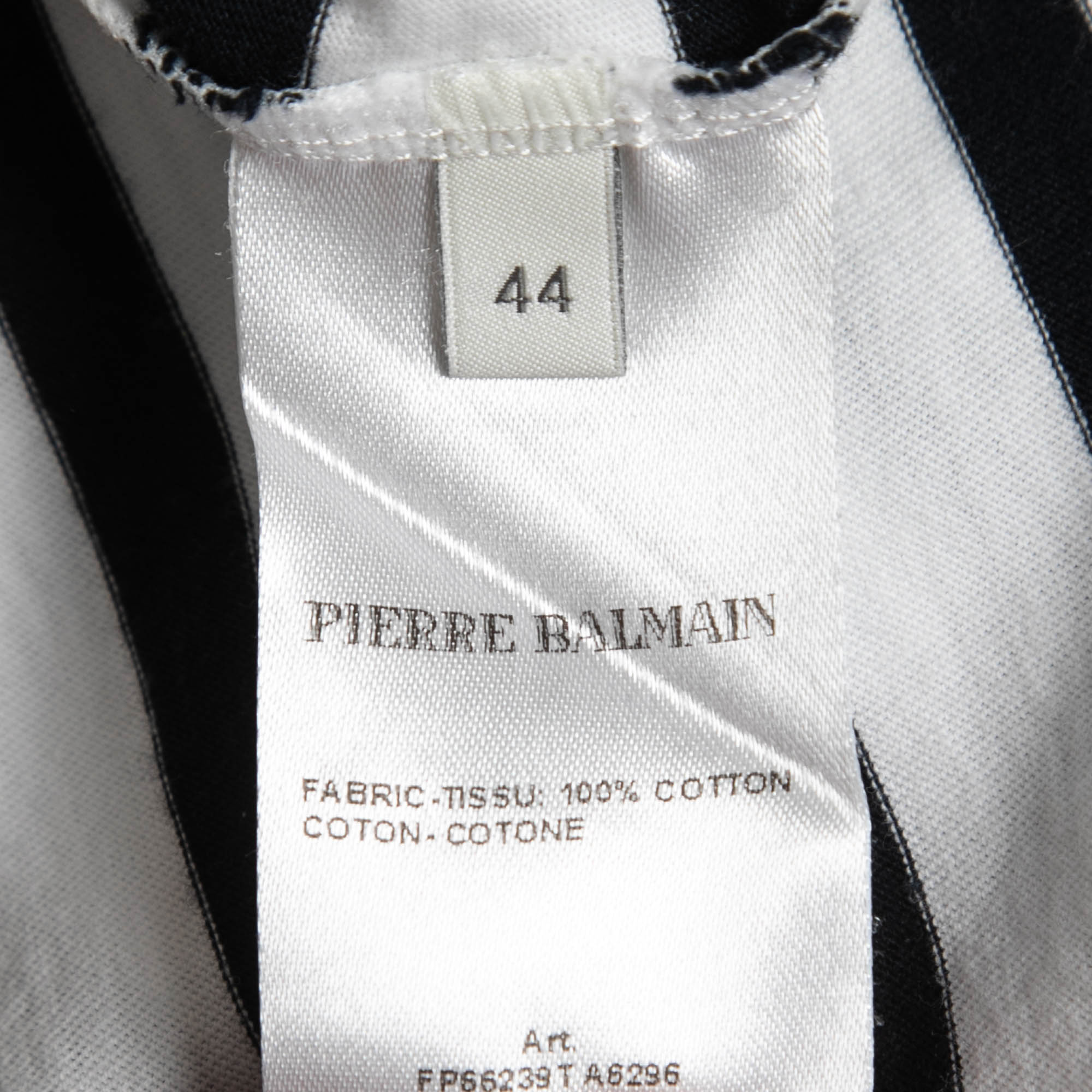 Pierre Balmain White/Navy Blue Striped Cotton Button Embellished Sleeveless T-Shirt L