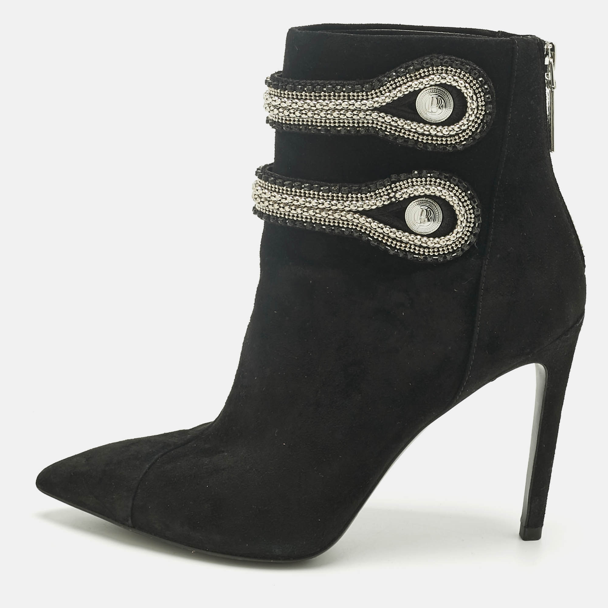 Pierre Balmain Black Suede Crystal Embellished Ankle Length Boots Size
Pierre Balmain Black Suede Crystal Embellished Ankle Length Boots Size