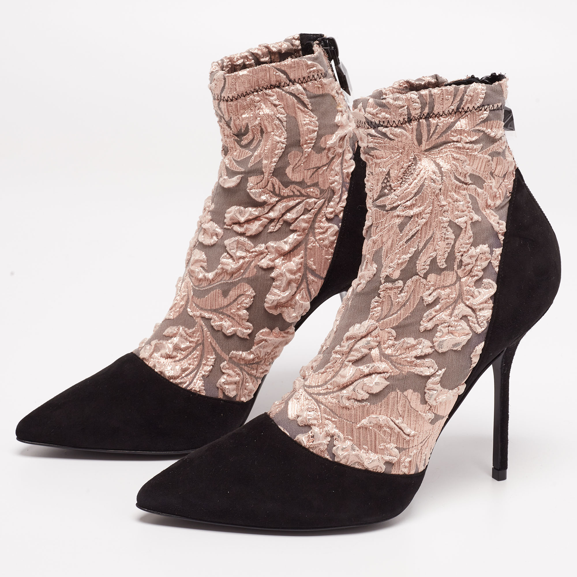

Pierre Hardy Black/Metallic Peach Fabric and Suede Dolly Pointed Toe Ankle Booties Size