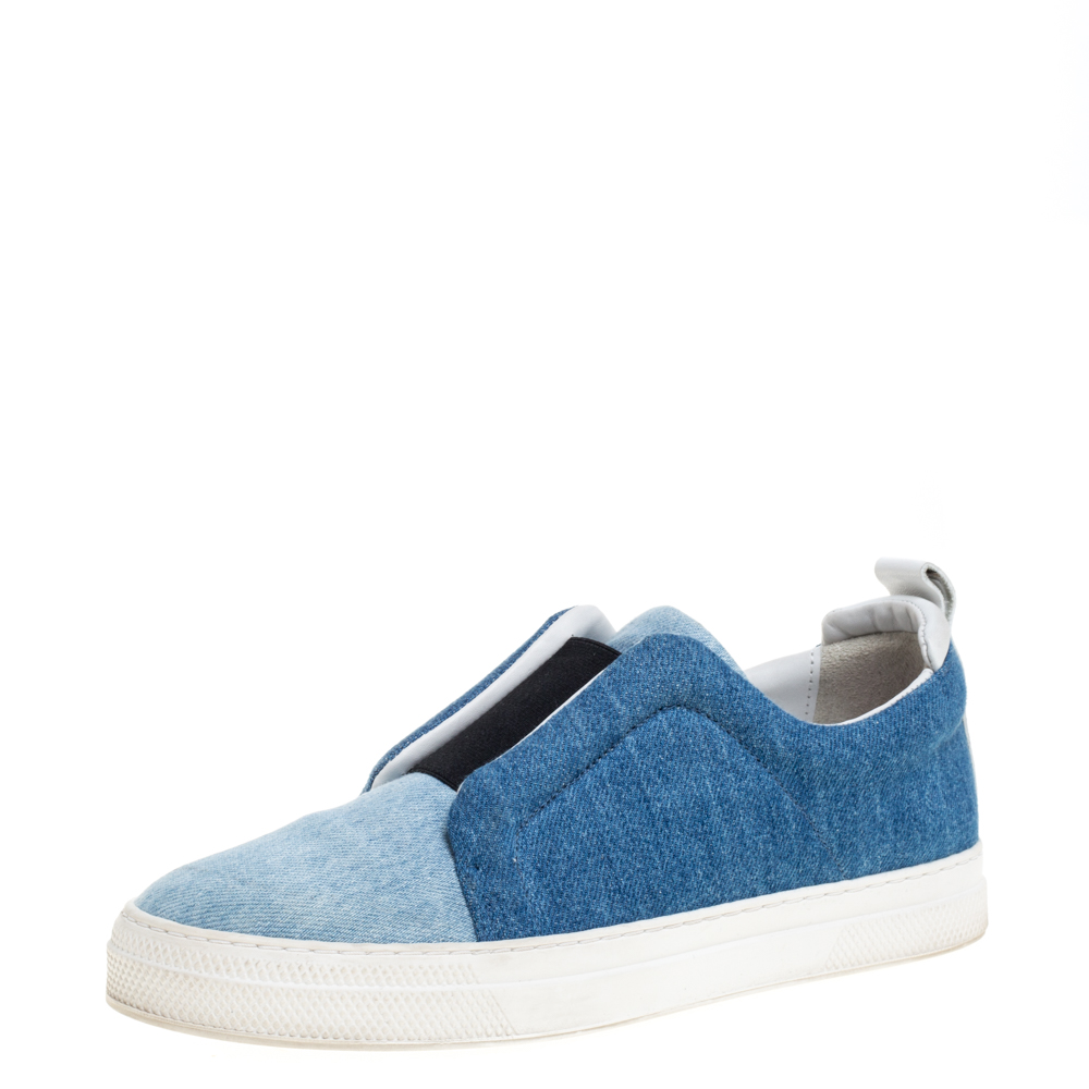 Image of Pierre Hardy Blue Denim Slip On Sneakers Size