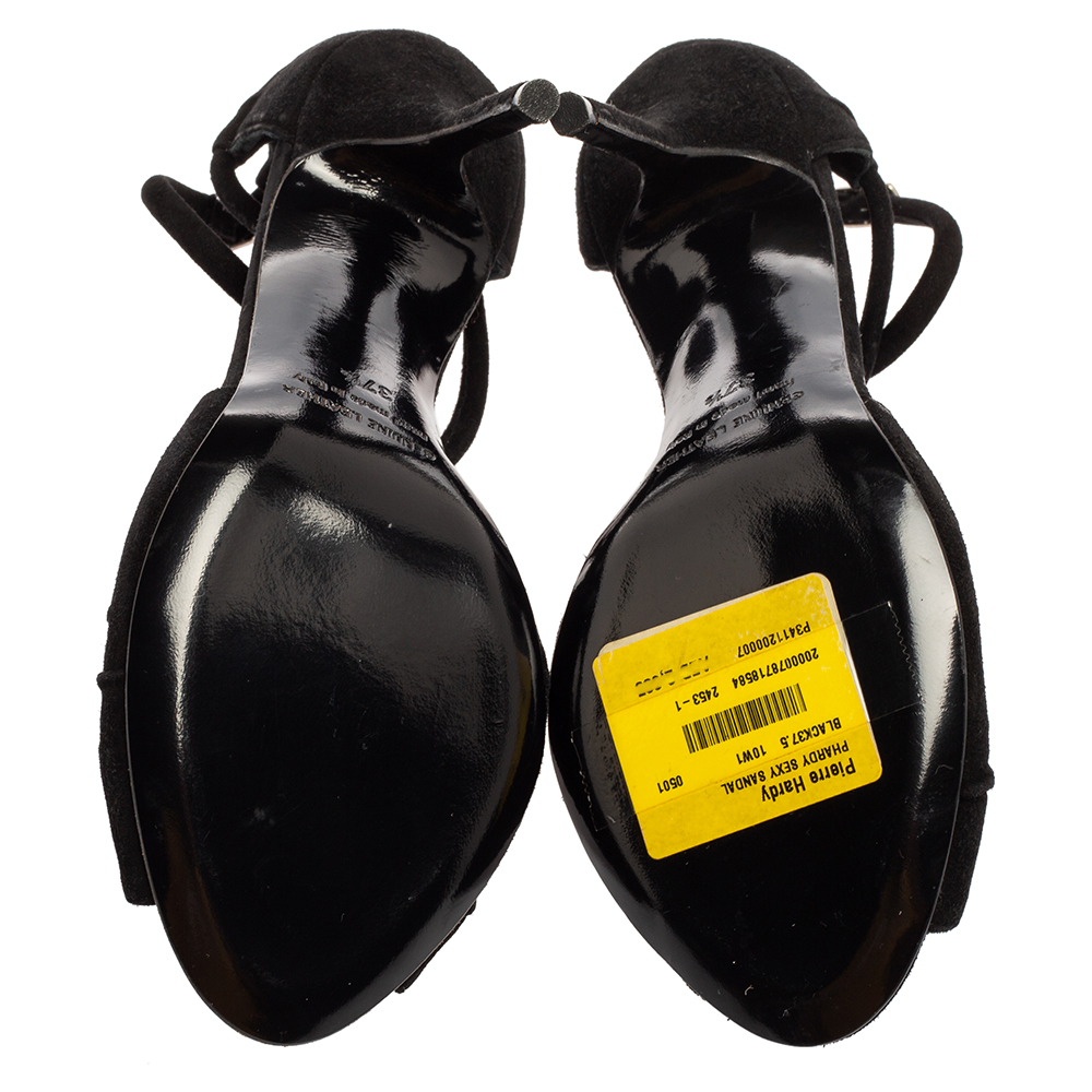 Pierre Hardy Black Suede Peep-Toe Ankle Strap Sandals Size 37.5