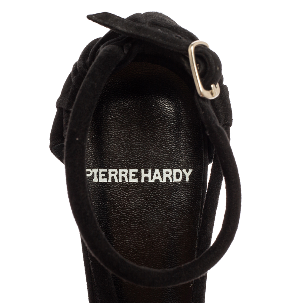 Pierre Hardy Black Suede Peep-Toe Ankle Strap Sandals Size 37.5