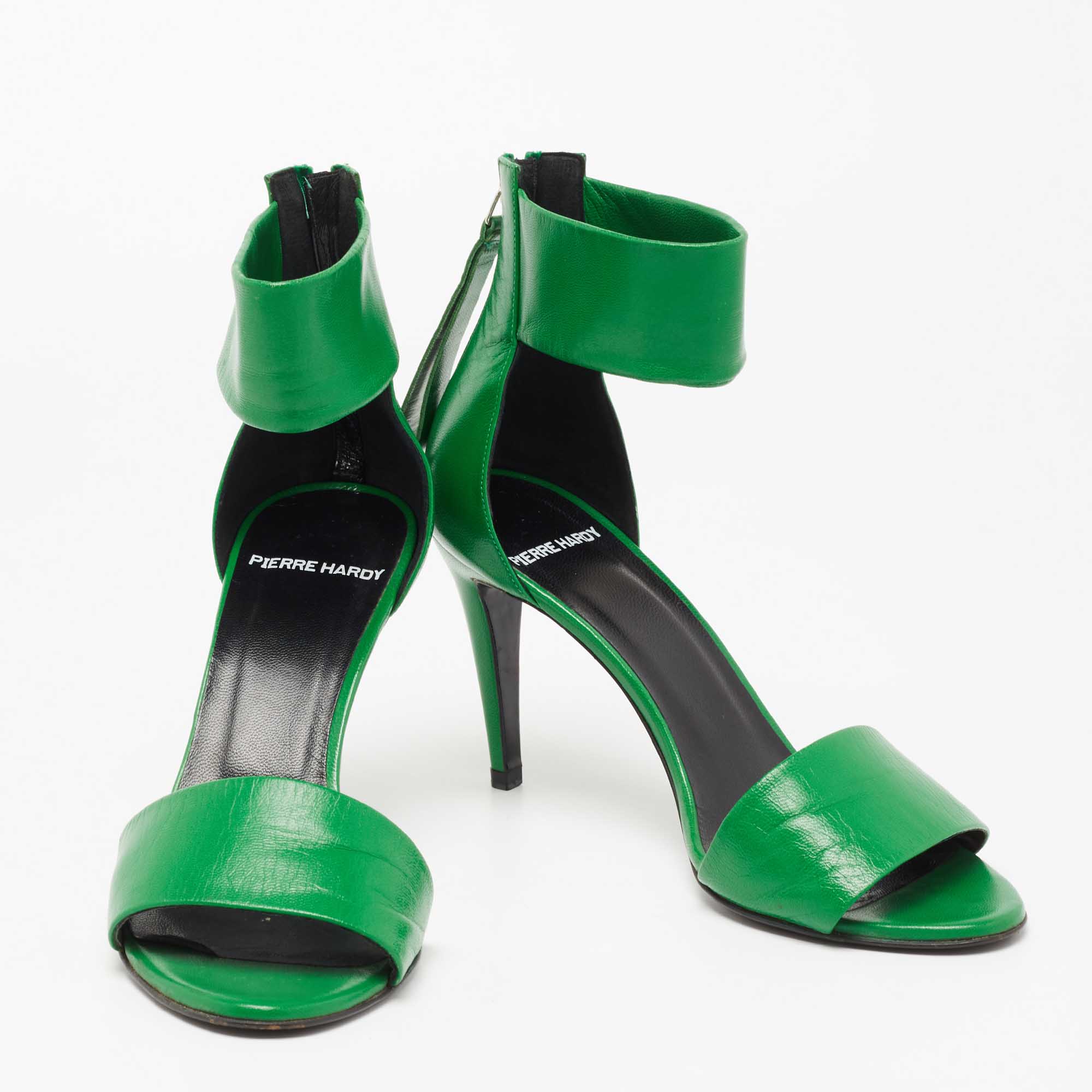 Pierre Hardy Green Leather Ankle-Strap Sandals Size 38