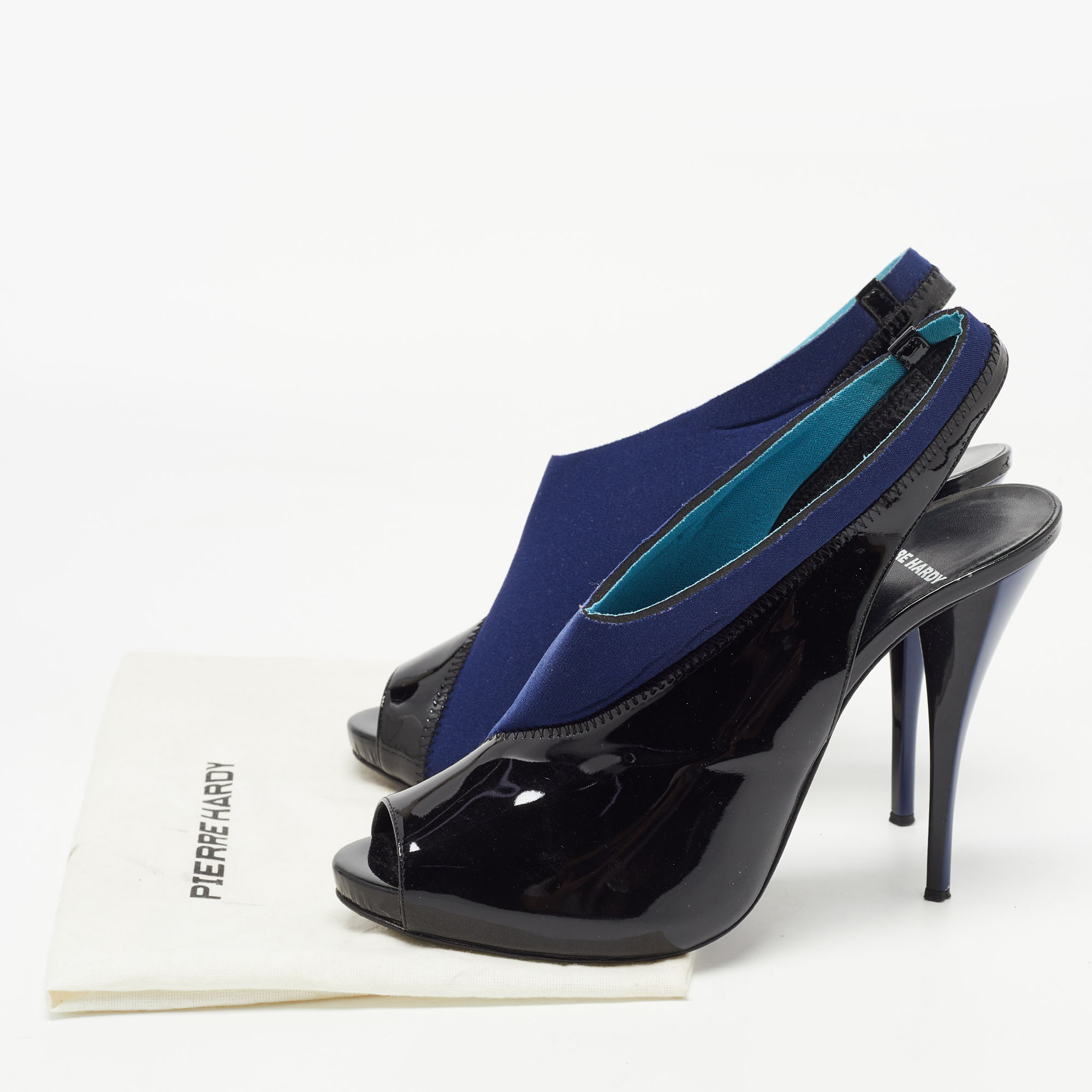 Piere Hardy Black/Blue Fabric And Patent Leather Slingback Pumps Size 41
