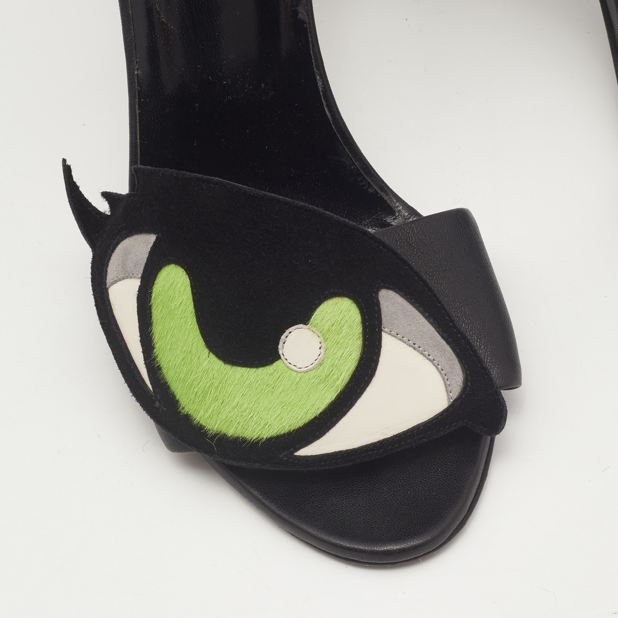 Pierre Hardy Black Leather Eye Detail Ankle Strap Sandals Size 38
