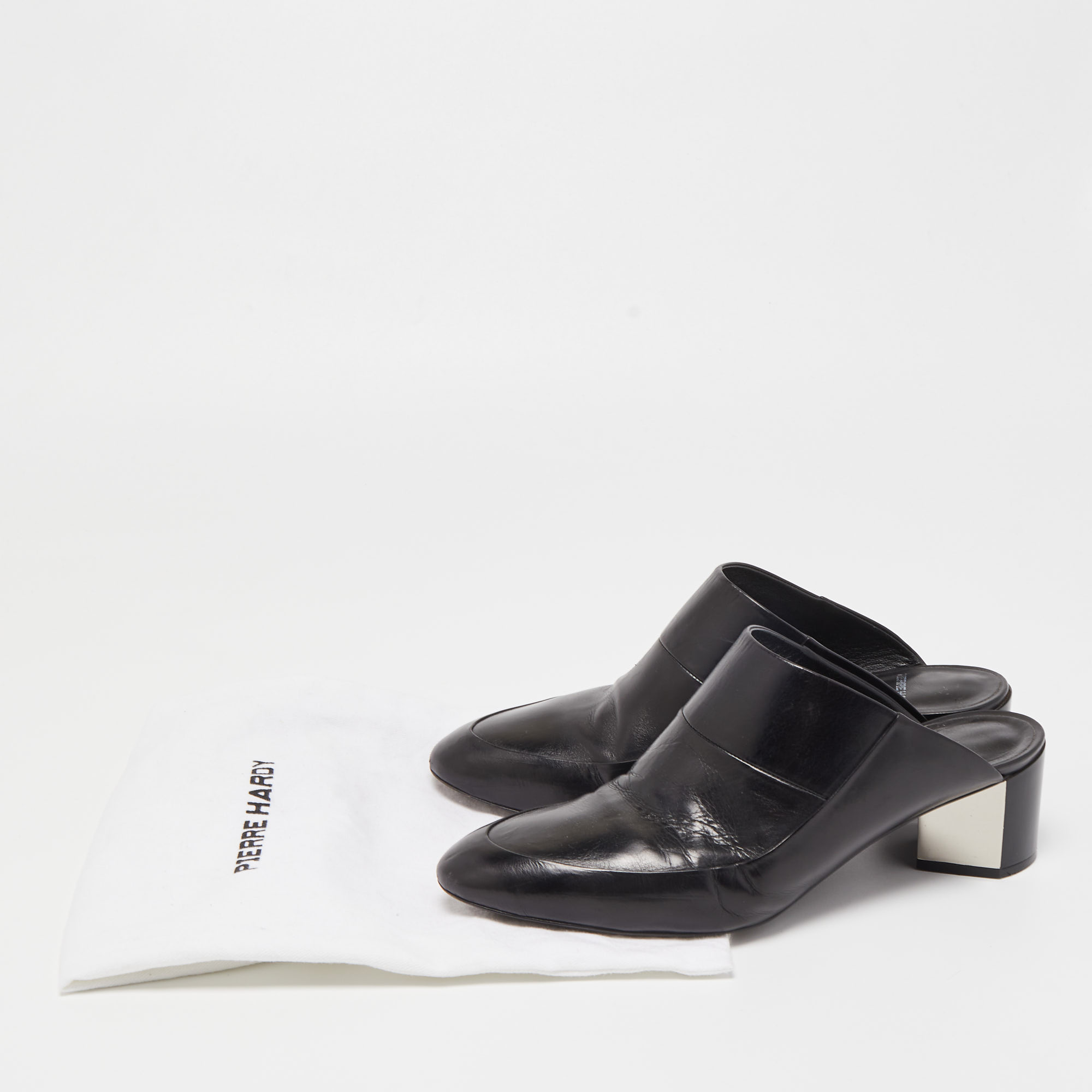 Pierre Hardy Black Leather Block Heel Slide Mules Size 38