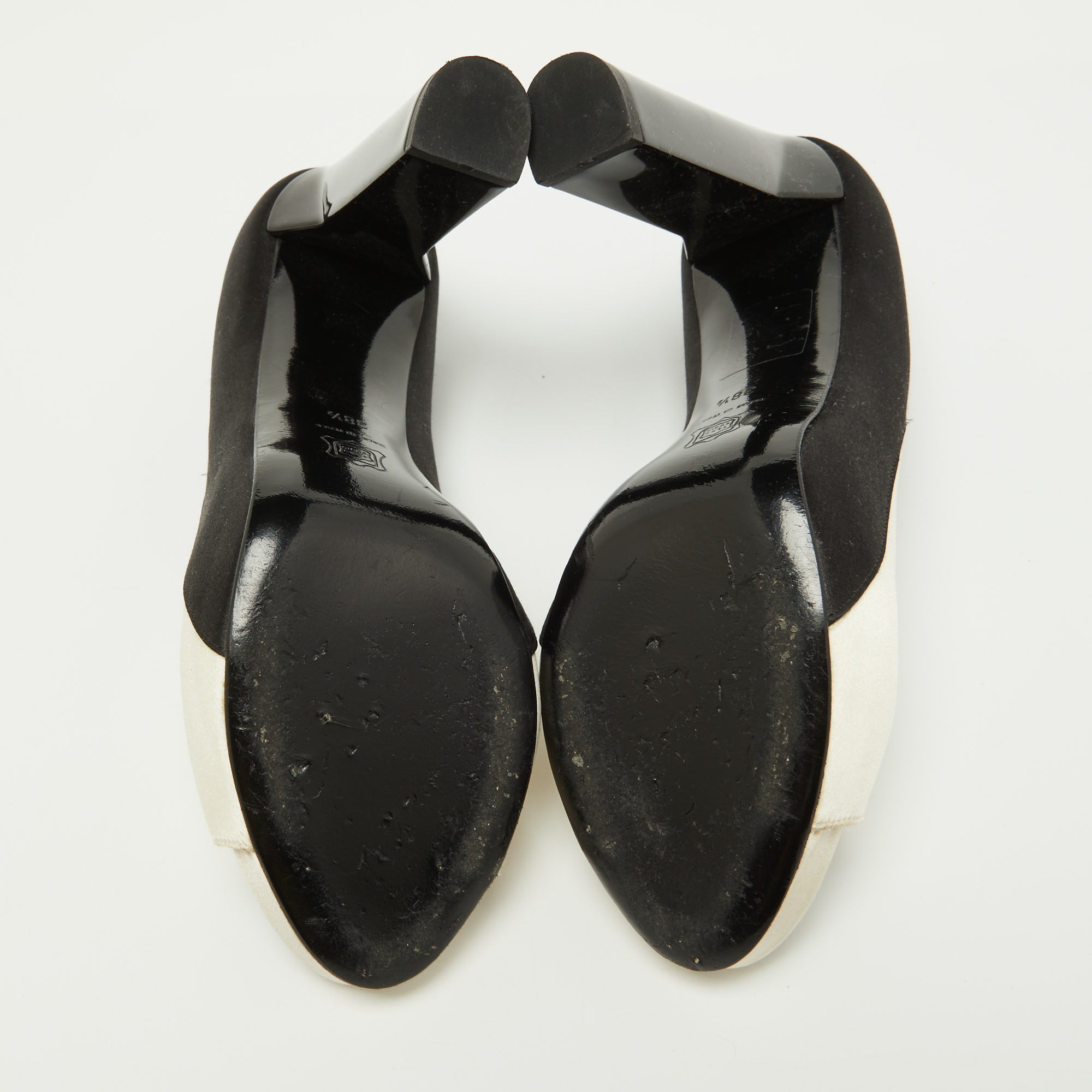 Pierre Hardy White/Black Satin Peep Toe Pumps Size 38.5