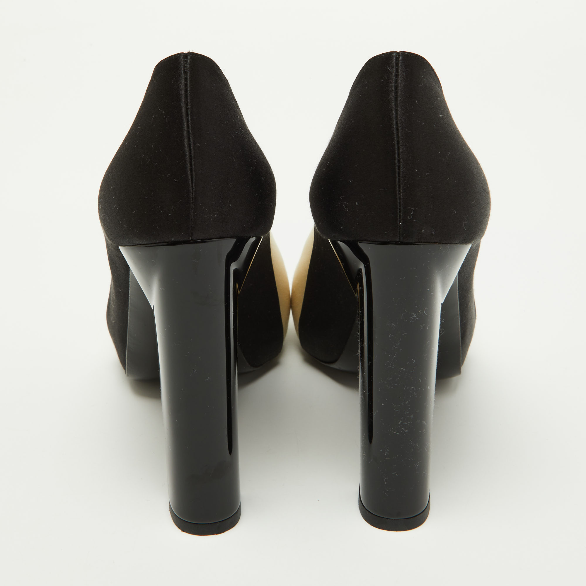 Pierre Hardy White/Black Satin Peep Toe Pumps Size 38.5
