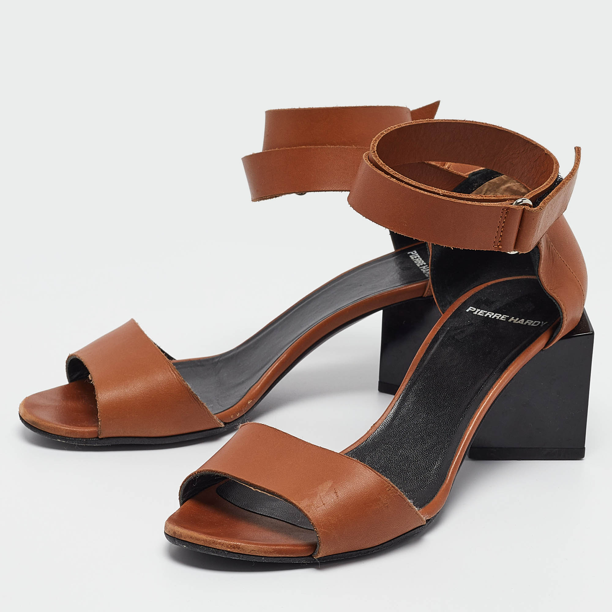 Pierre Hardy Brown Leather Ankle Wrap Sandals Size 37