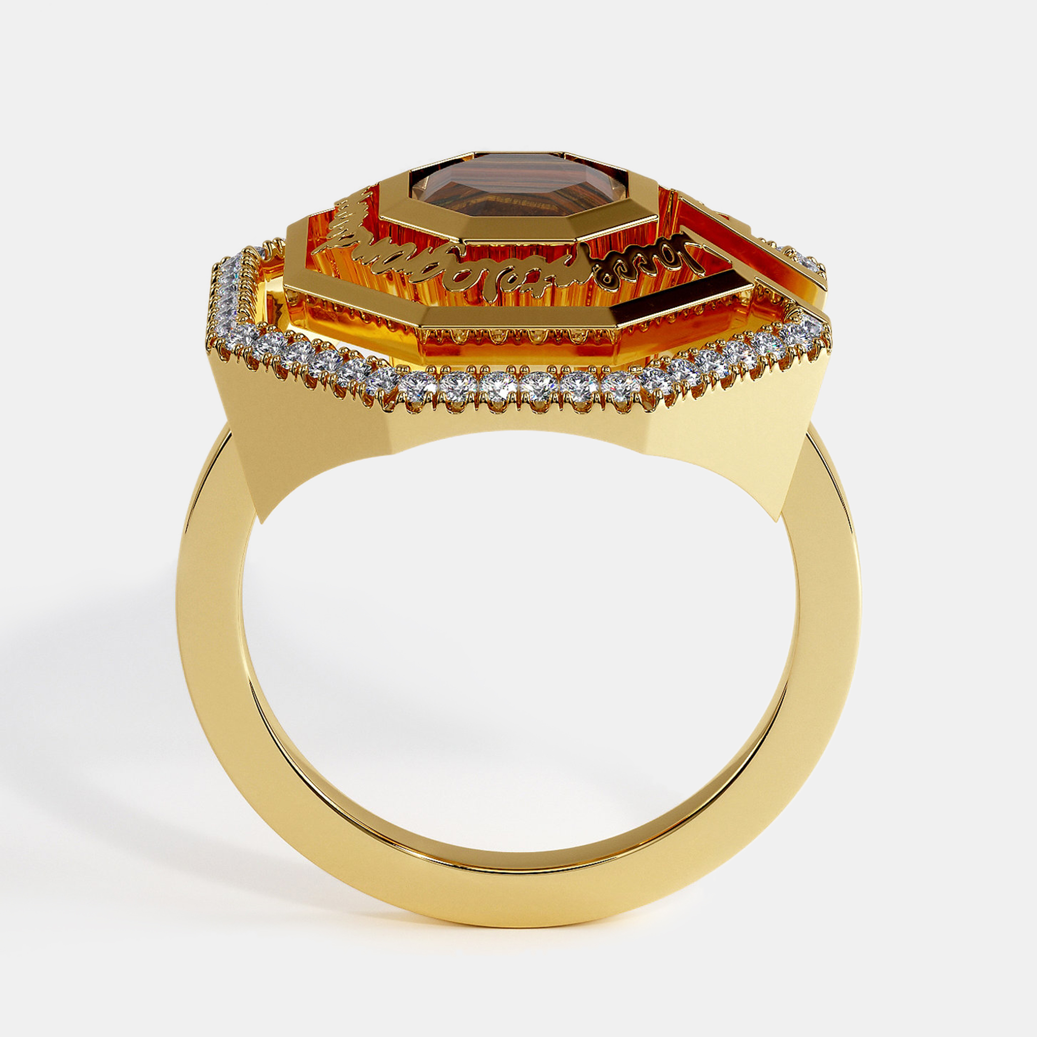 Place Vendome Ring Vendome XIII Simone Yellow Gold And Eye Tiger Size 51