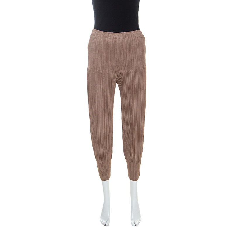 Image of Pleats Please By Issey Miyake Brown Pleated Pants S
