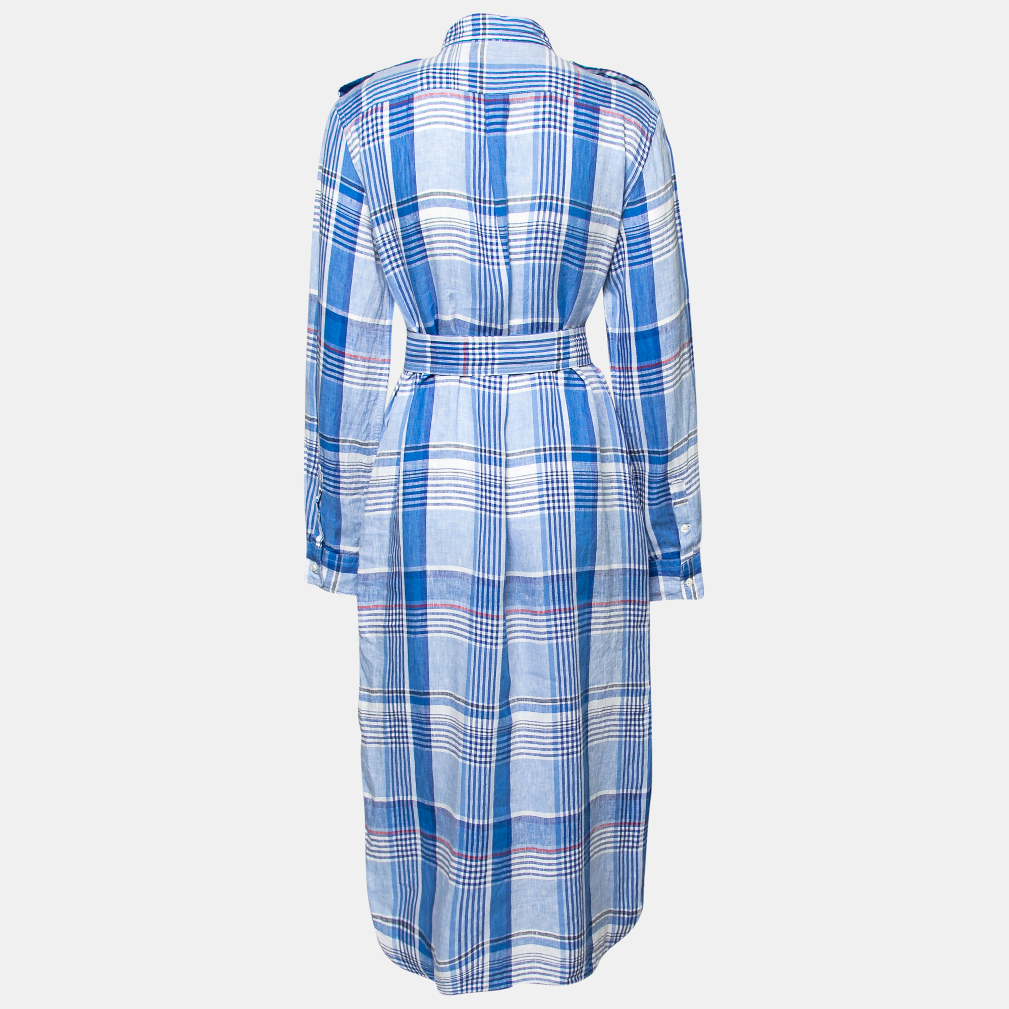 

Polo Ralph Lauren Blue Checked Linen Belted Shirt Dress