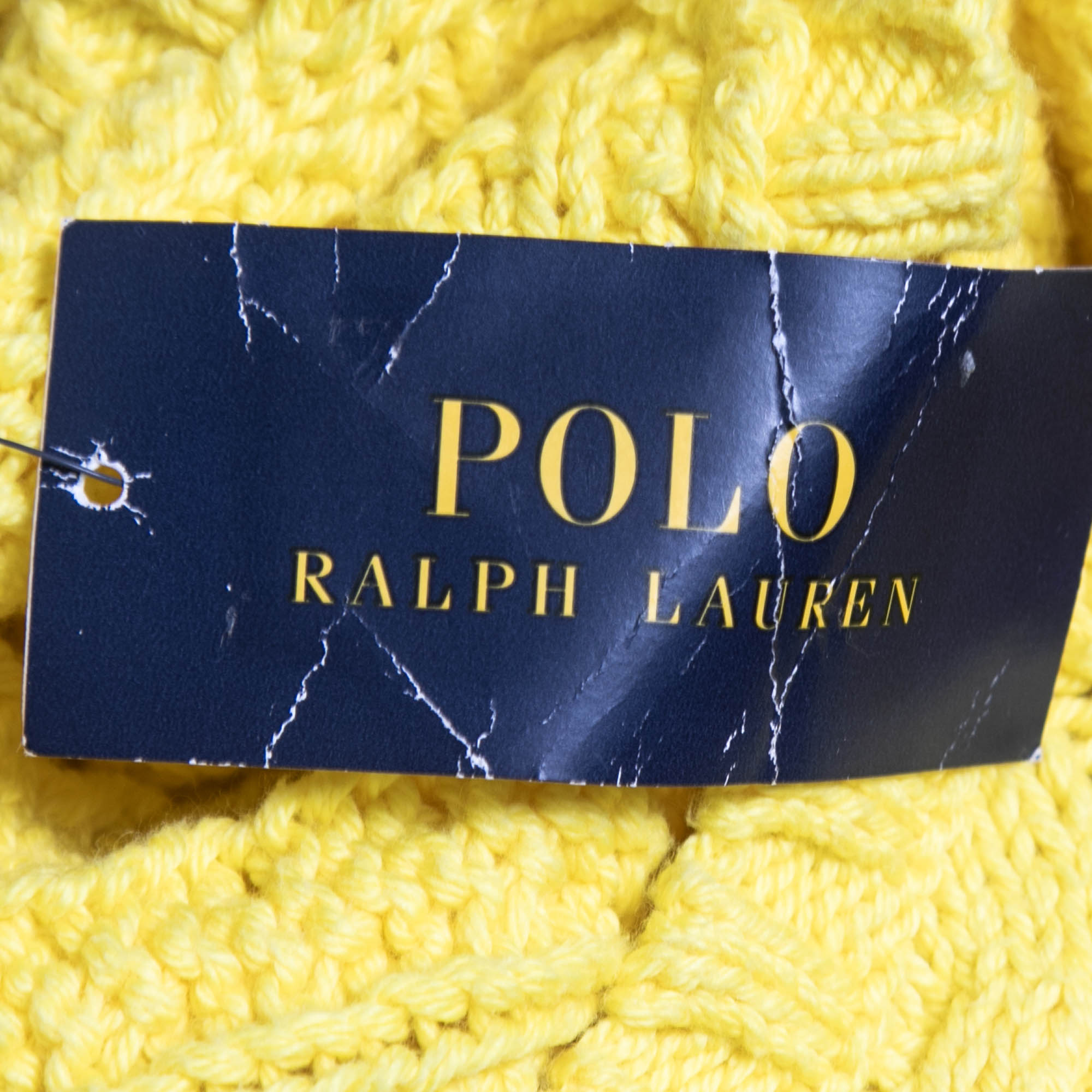 Polo Ralph Lauren Elite Yellow Cable Knit Crew Neck Sweater L