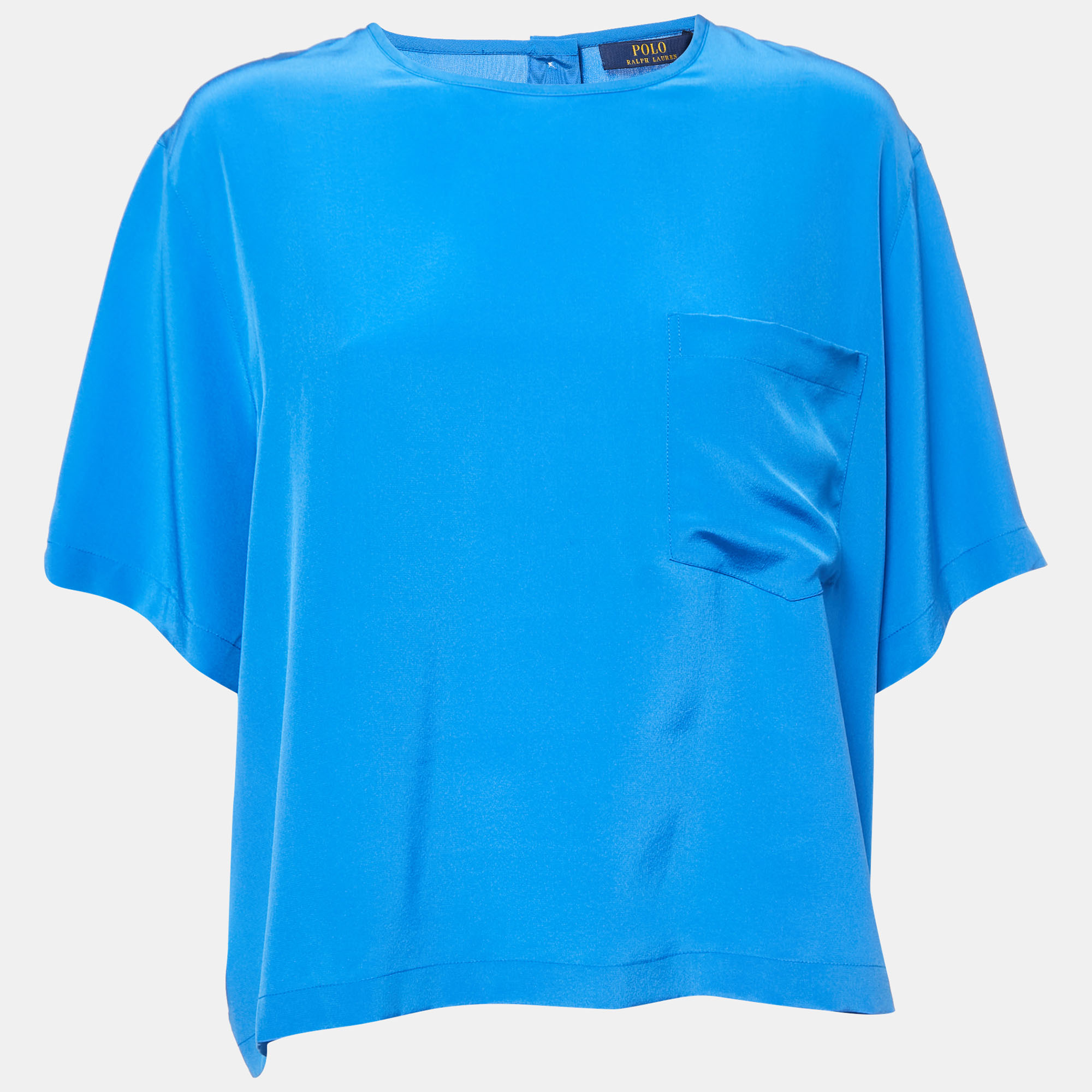 Polo Ralph Lauren Royal Blue Silk Short Sleeve Blouse XL
