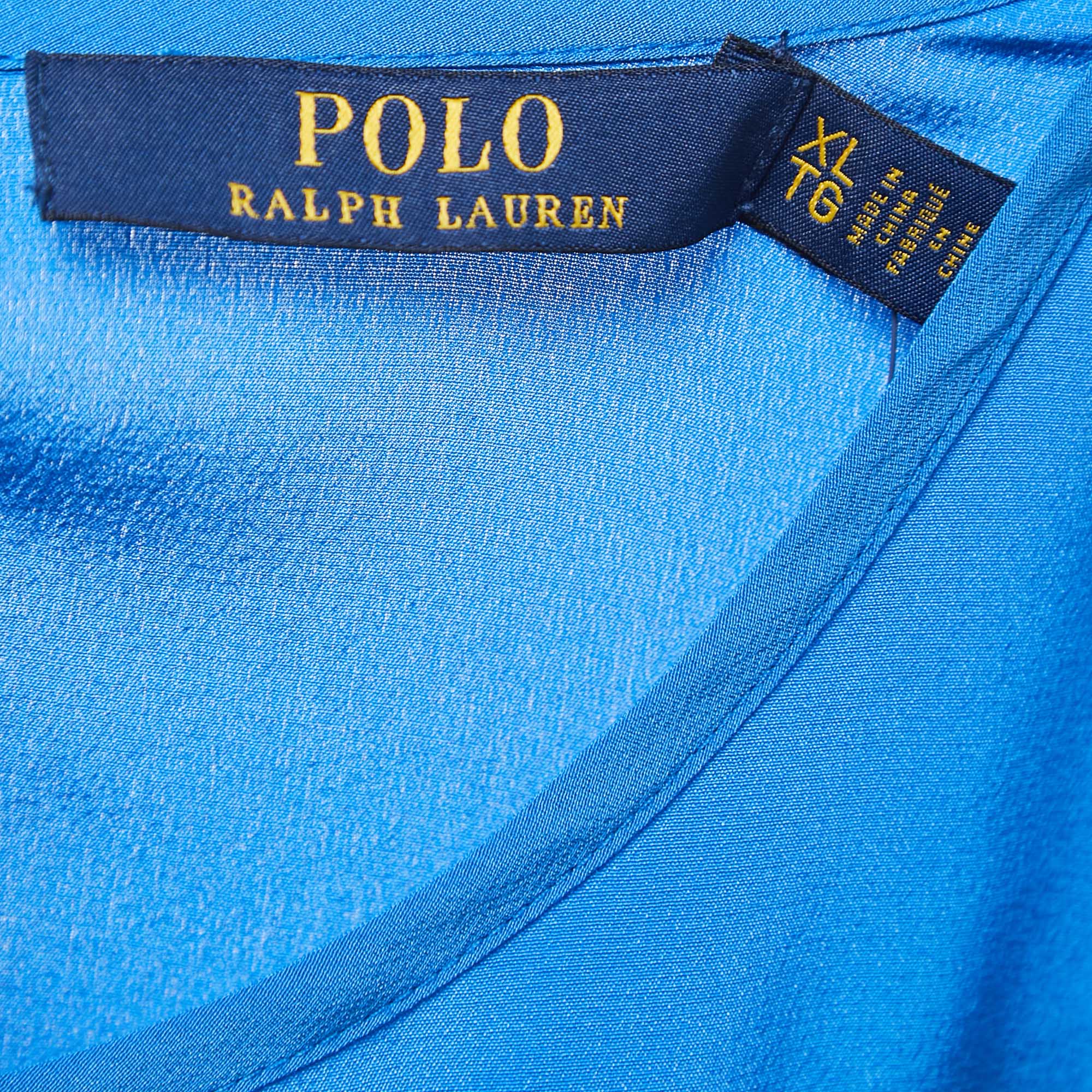 Polo Ralph Lauren Royal Blue Silk Short Sleeve Blouse XL