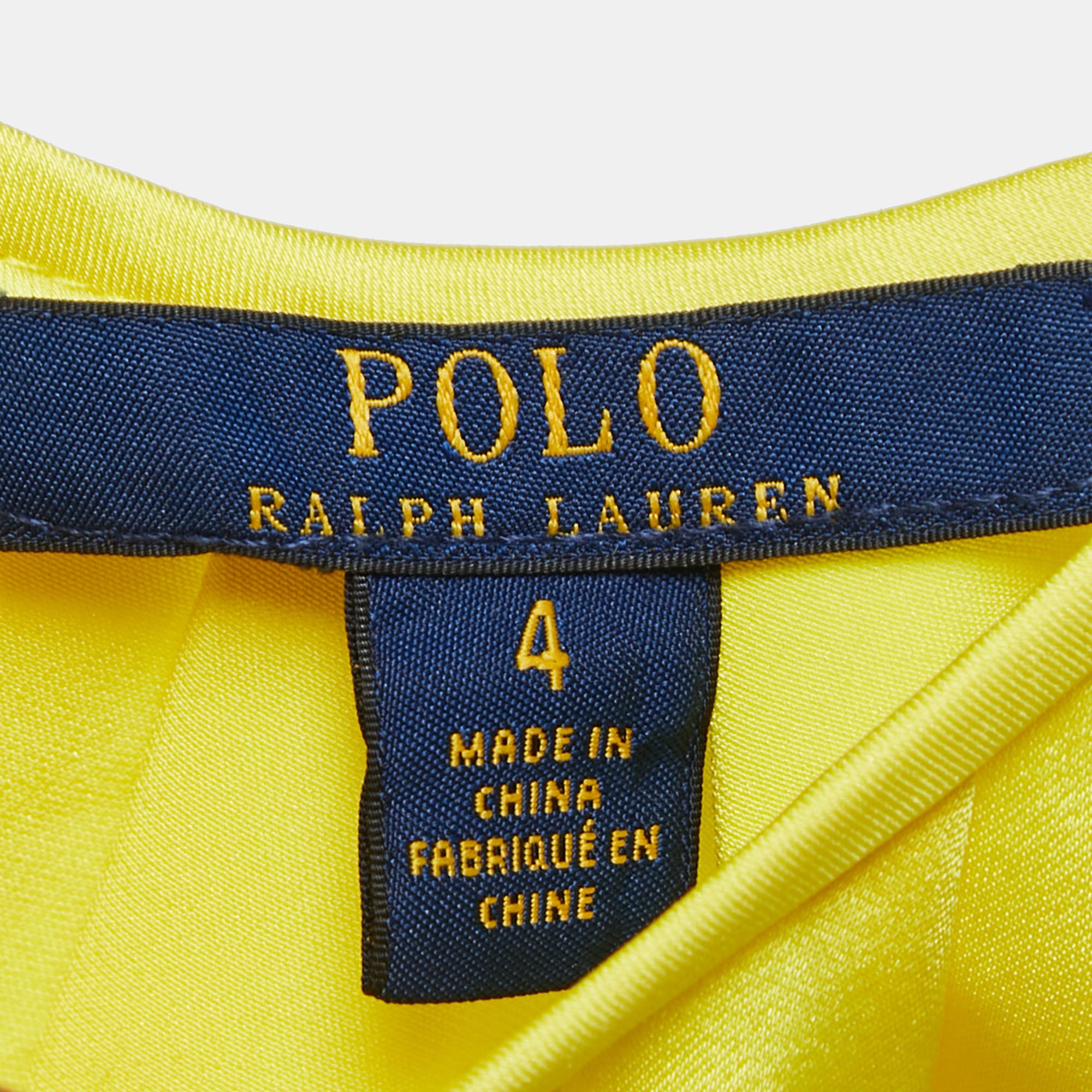 Polo Ralph Lauren Yellow Satin Pleated Back Slit Detailed Sleeveless Top S