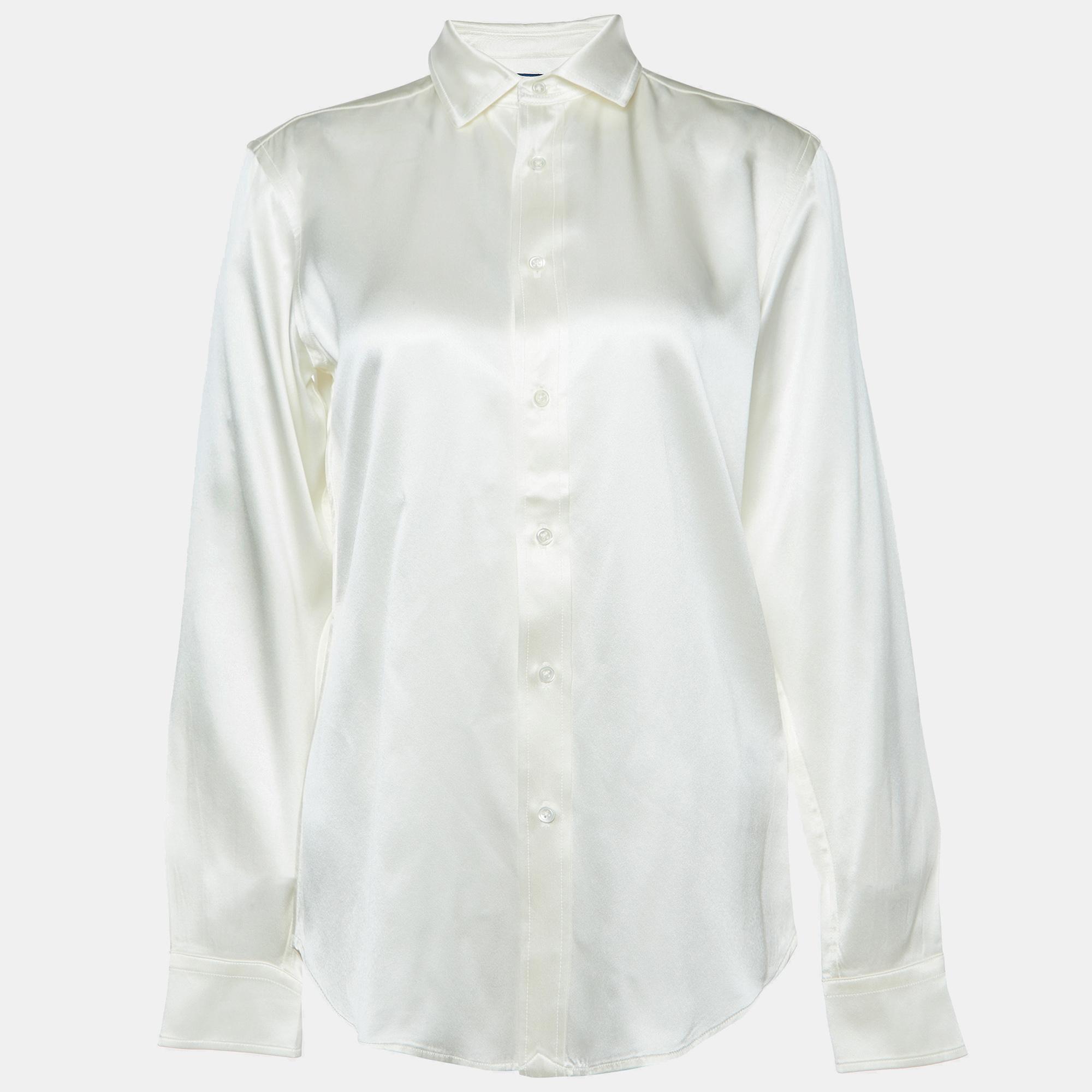Polo ralph lauren cream silk satin buttoned up shirt s