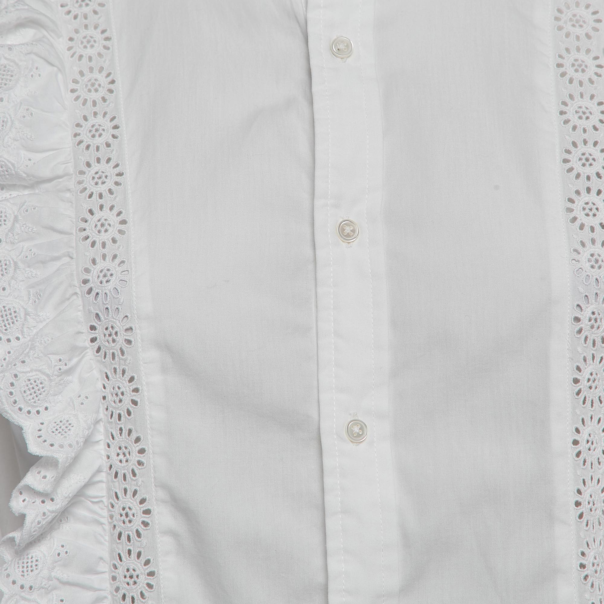 Polo Ralph Lauren White Cotton Ruffled Shirt L