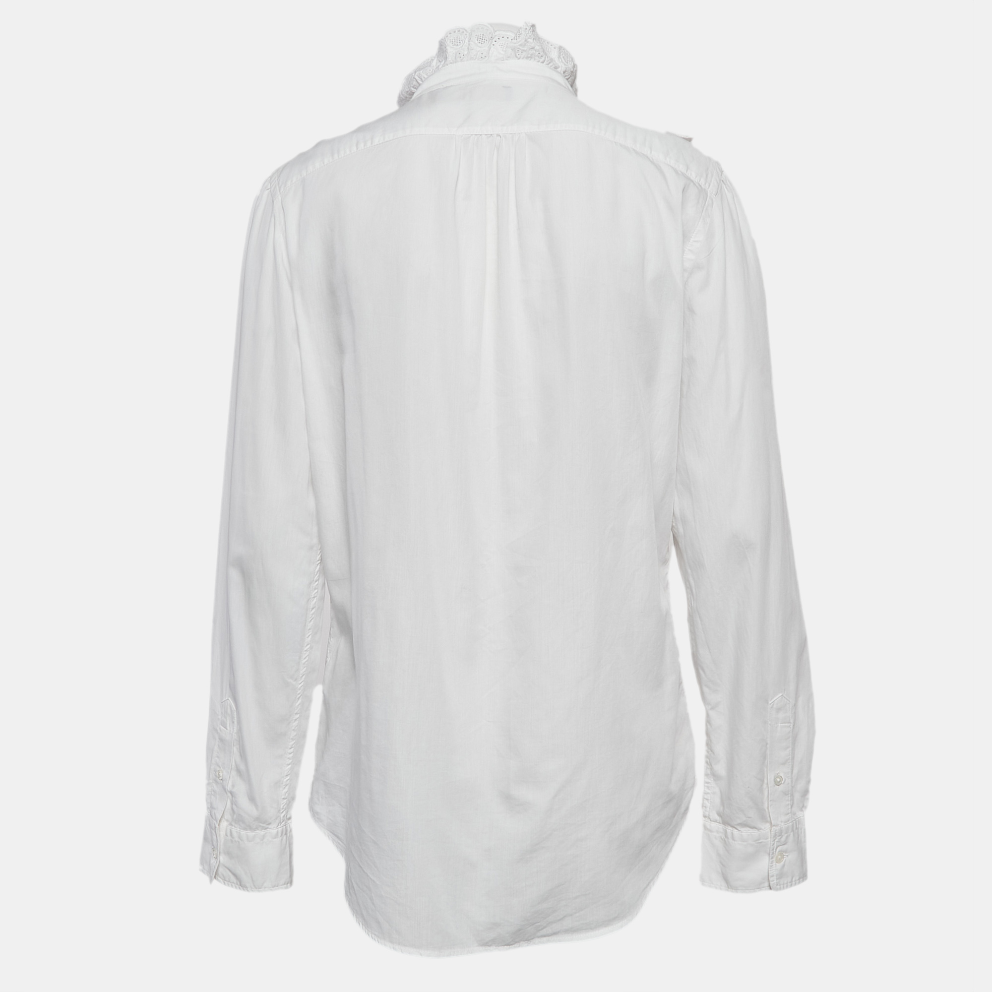 Polo Ralph Lauren White Cotton Ruffled Shirt L