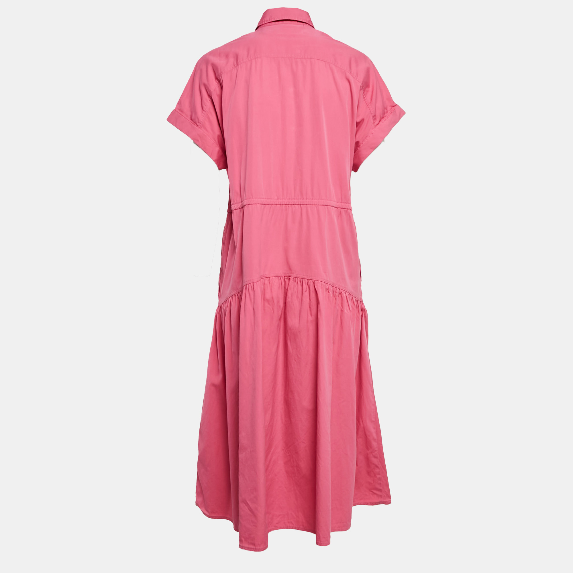 Polo Ralph Lauren Pink Cotton Button Front Tie-Up Waist Midi Dress M