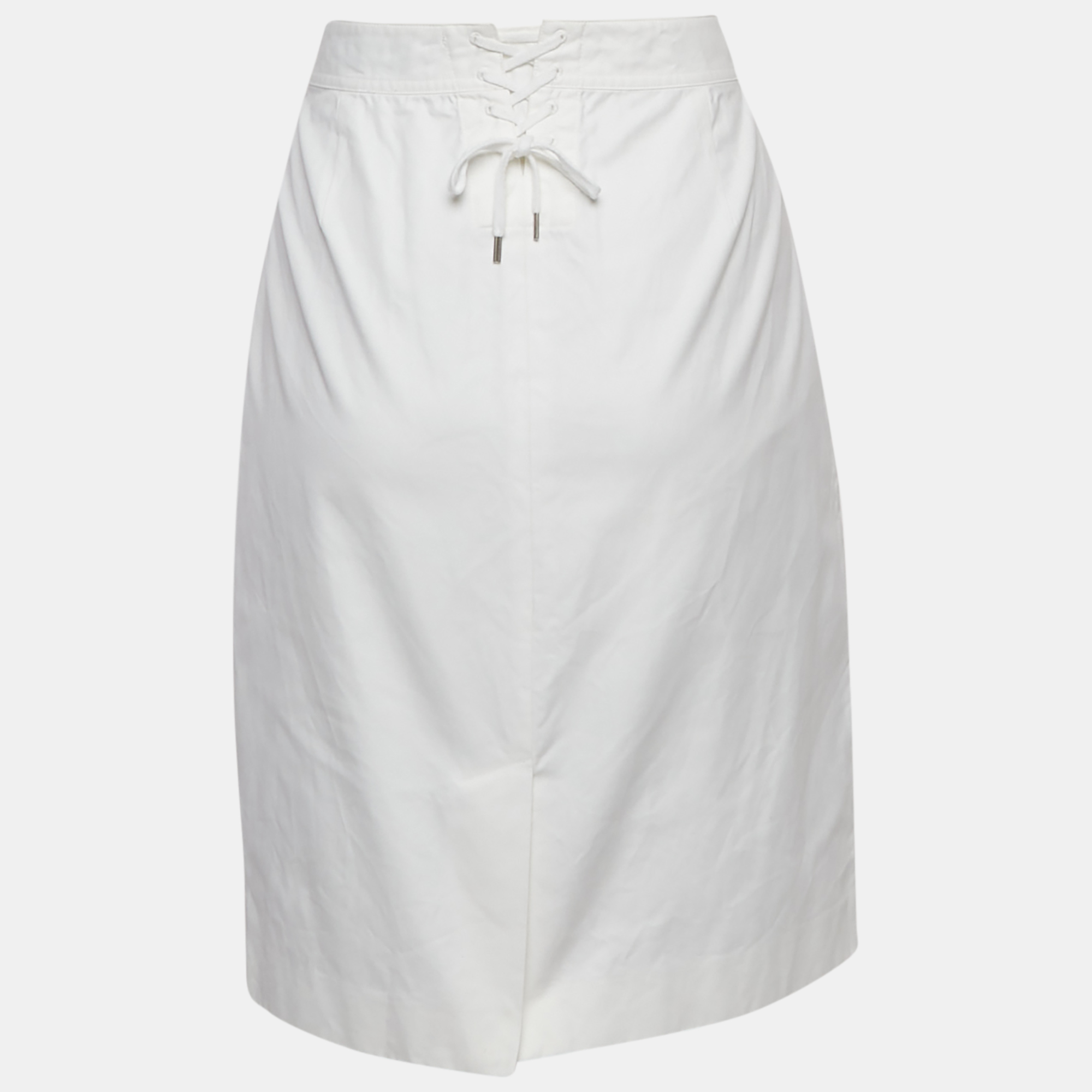 Polo Ralph Lauren White Cotton Lace-Up Pencil Skirt L