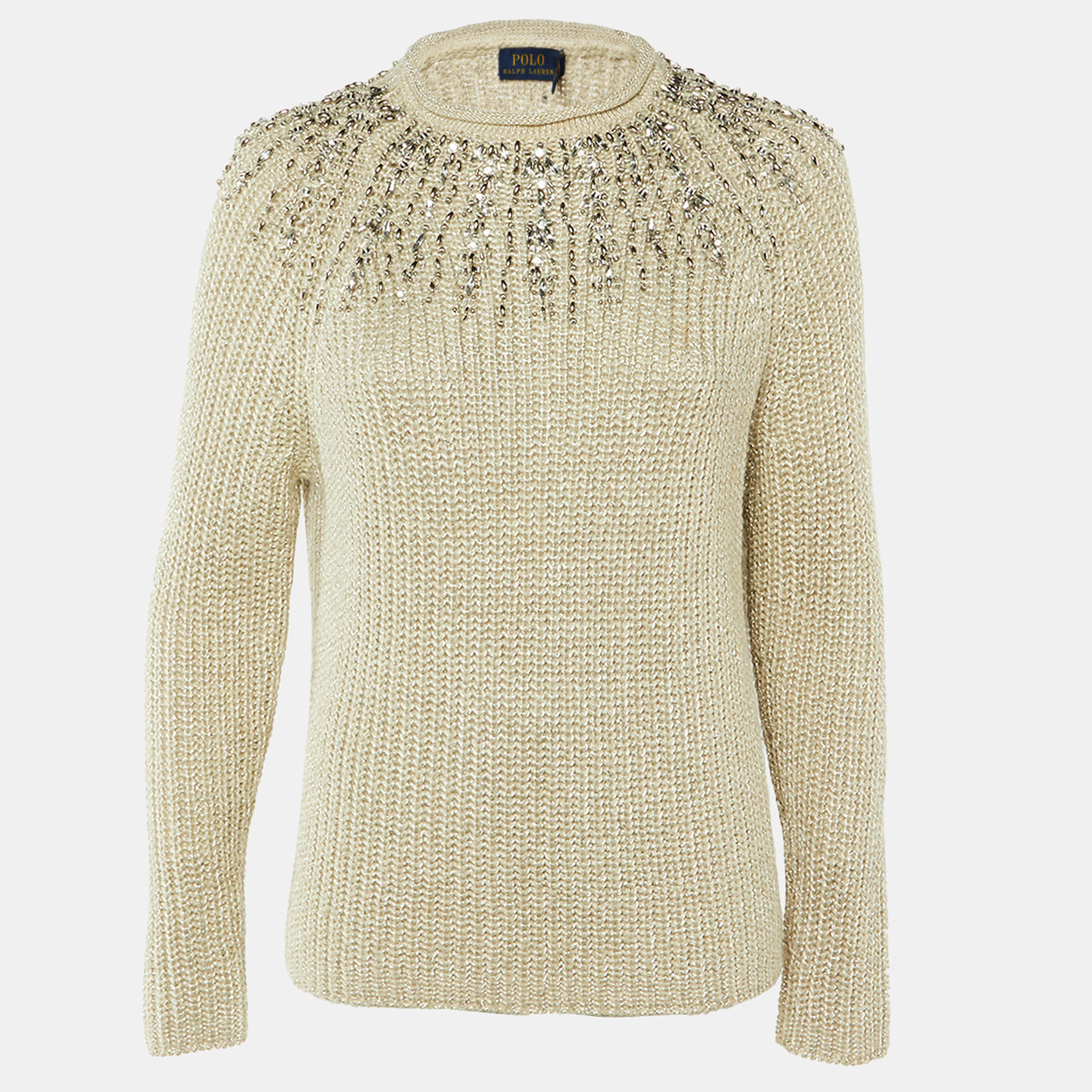 Polo Ralph Lauren Ecru Lurex Knit Embellished Jumper S - Polo Ralph Lauren - Modalova