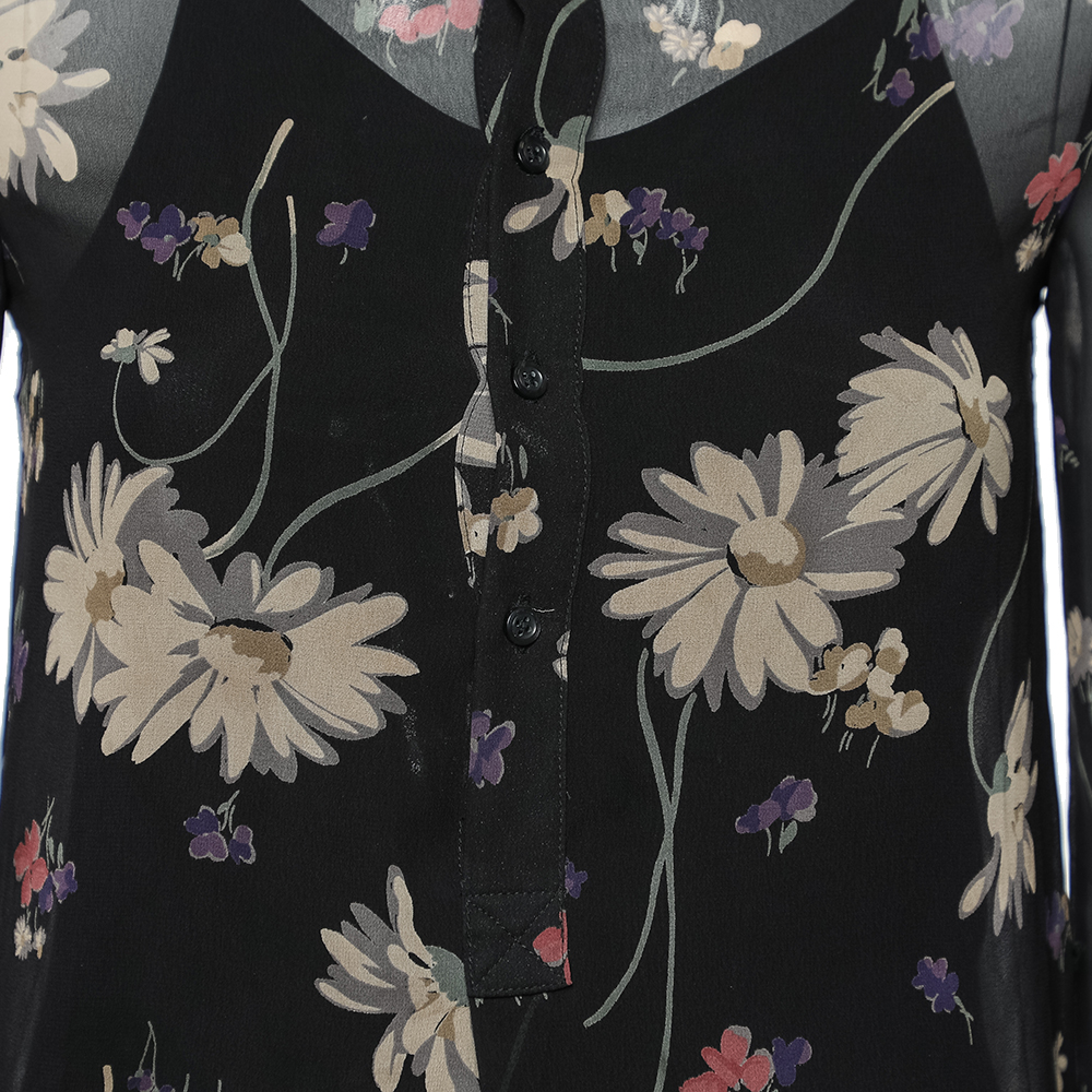 Polo Ralph Lauren Black Floral Printed Chiffon Tunic M