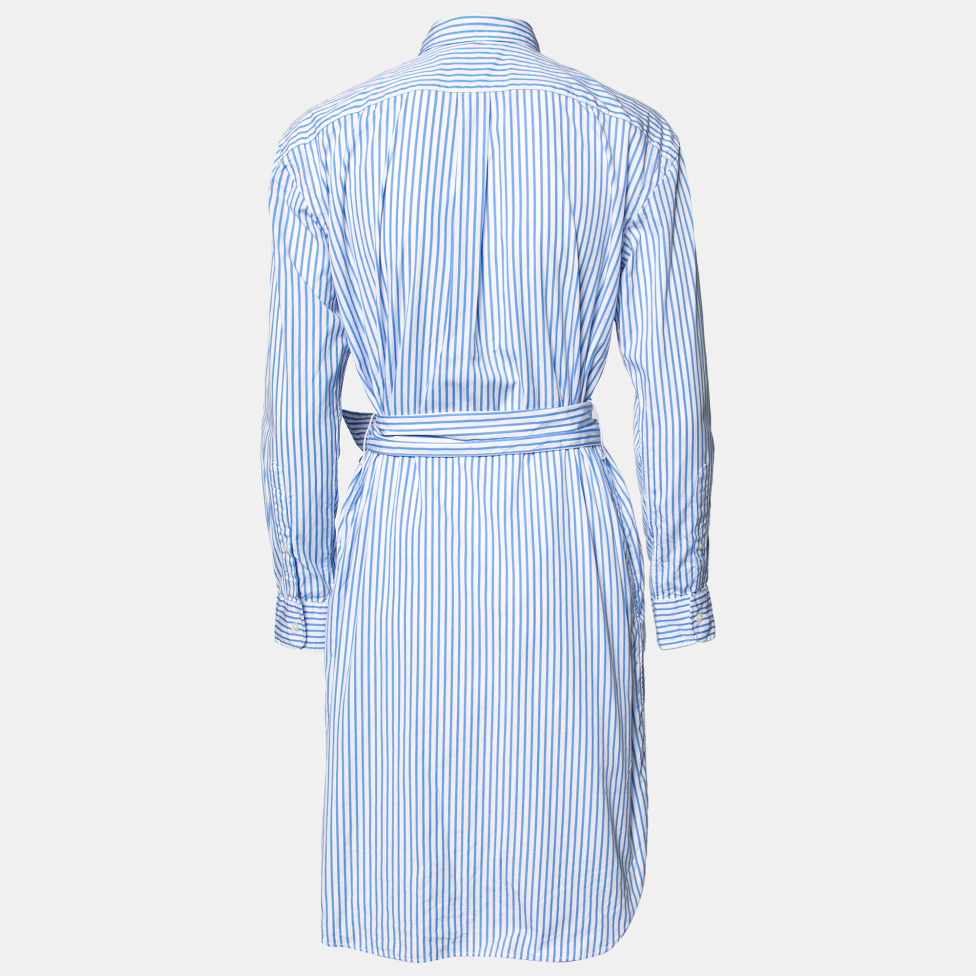 

Polo Ralph Lauren Blue Striped Cotton Button Front Belted Shirt Dress