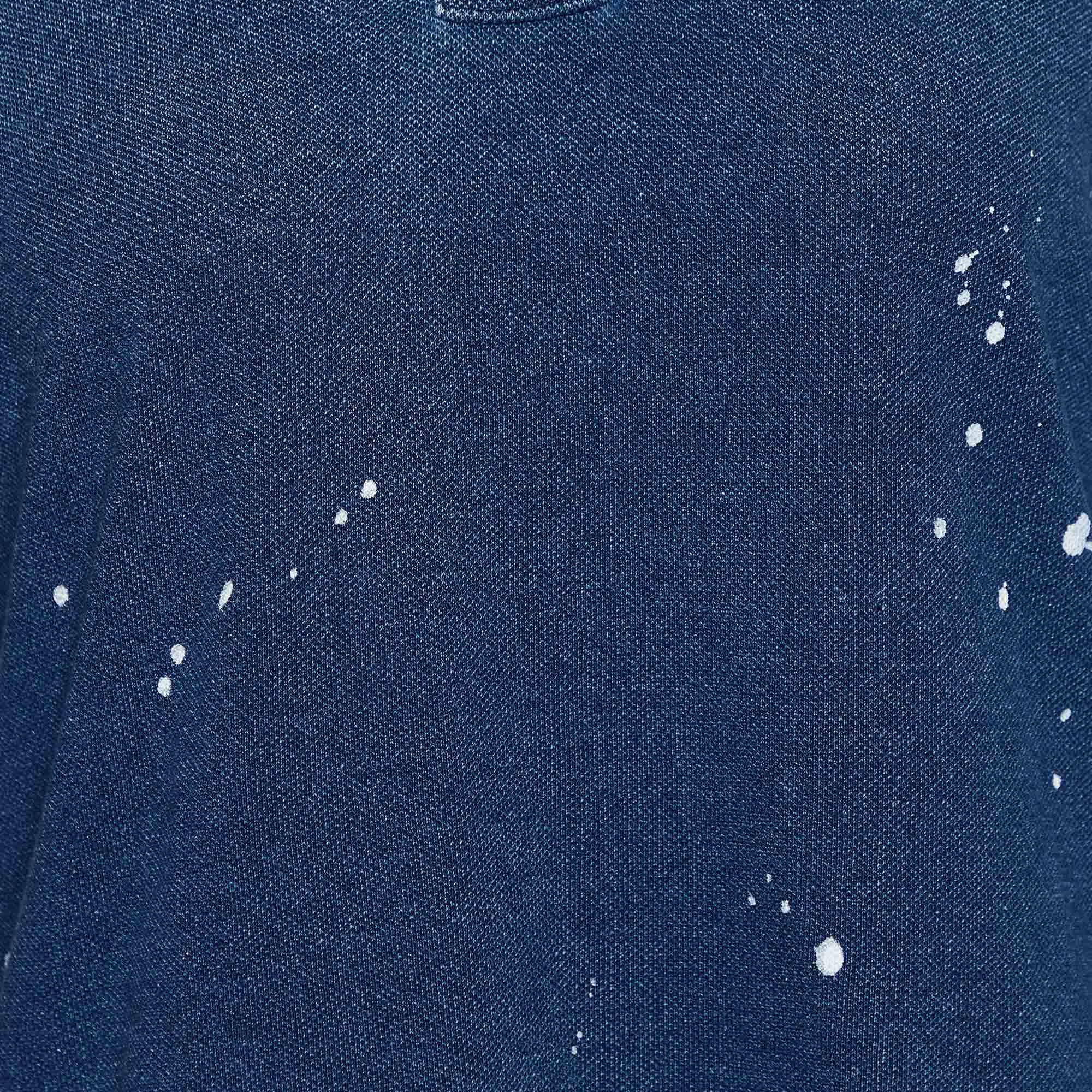 Polo Ralph Lauren Navy Blue Painted Cotton Knit Polo T-Shirt L