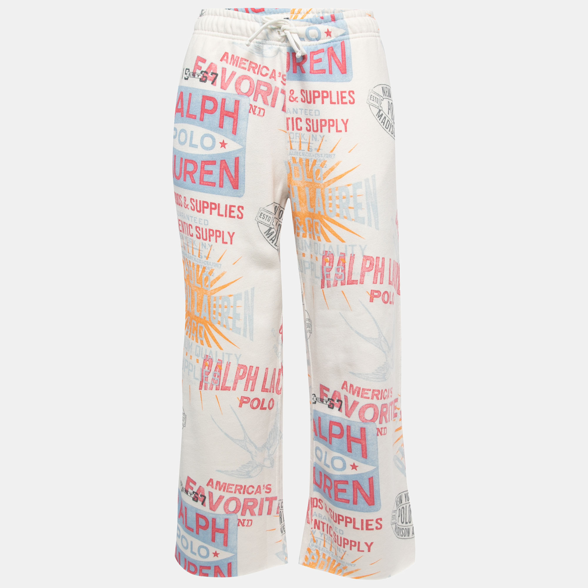 Polo Ralph Lauren White Printed Cotton Athletic Trousers S