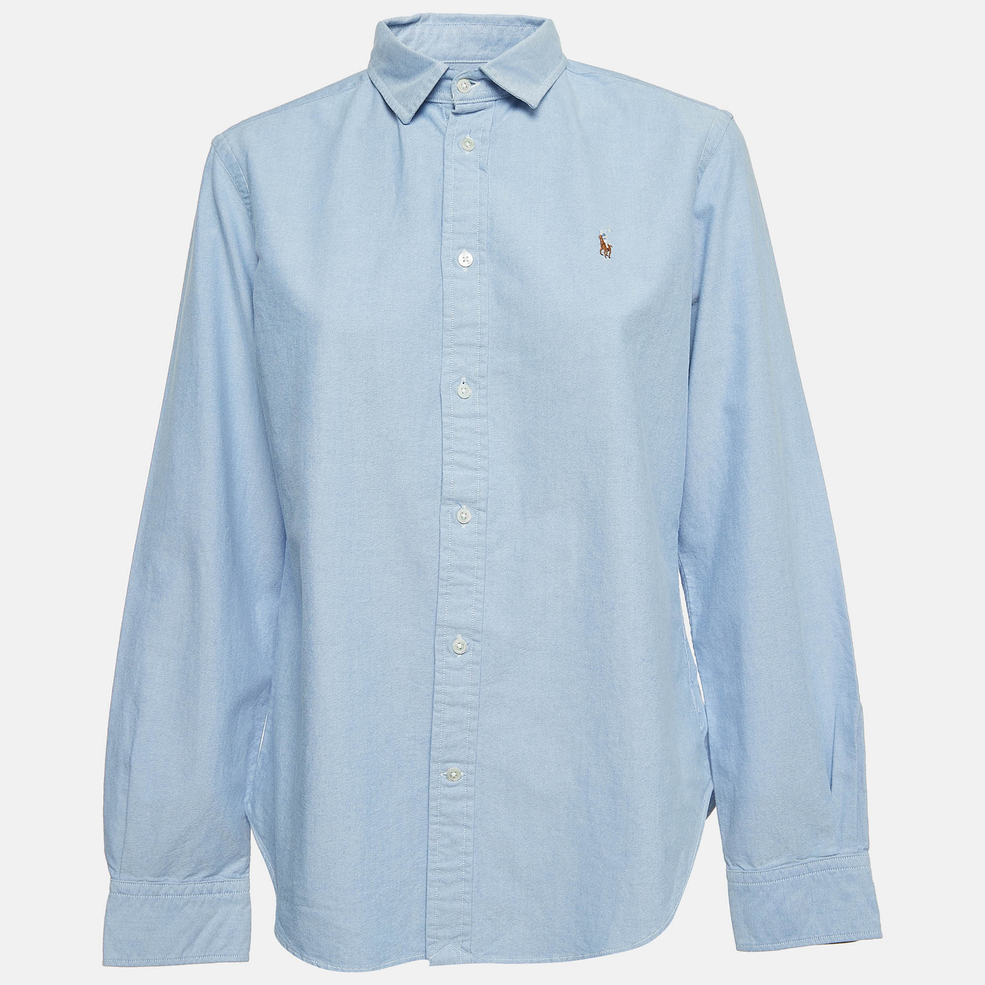 Polo Ralph Lauren Blue Logo Embroidered Cotton Button Front Shirt L