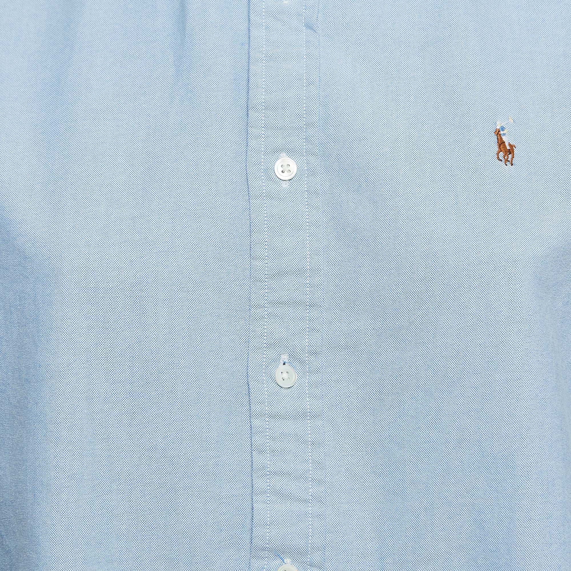 Polo Ralph Lauren Blue Logo Embroidered Cotton Button Front Shirt L