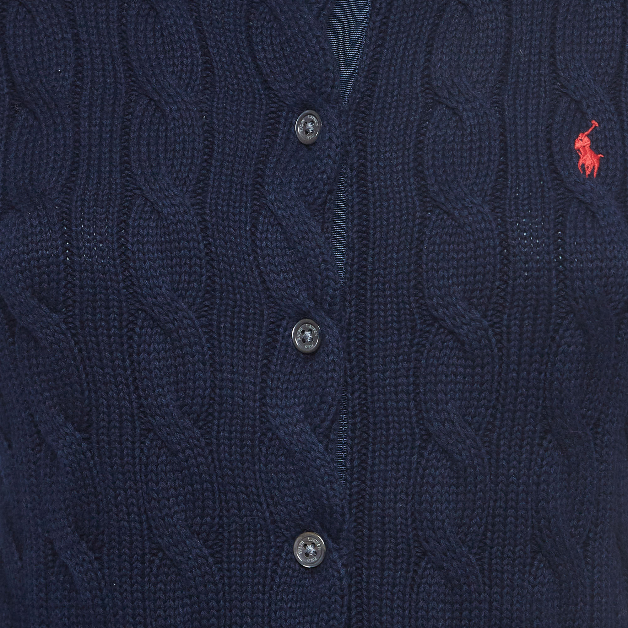 Polo Ralph Lauren Navy Blue Cable-Knit Cotton Crewneck Cardigan